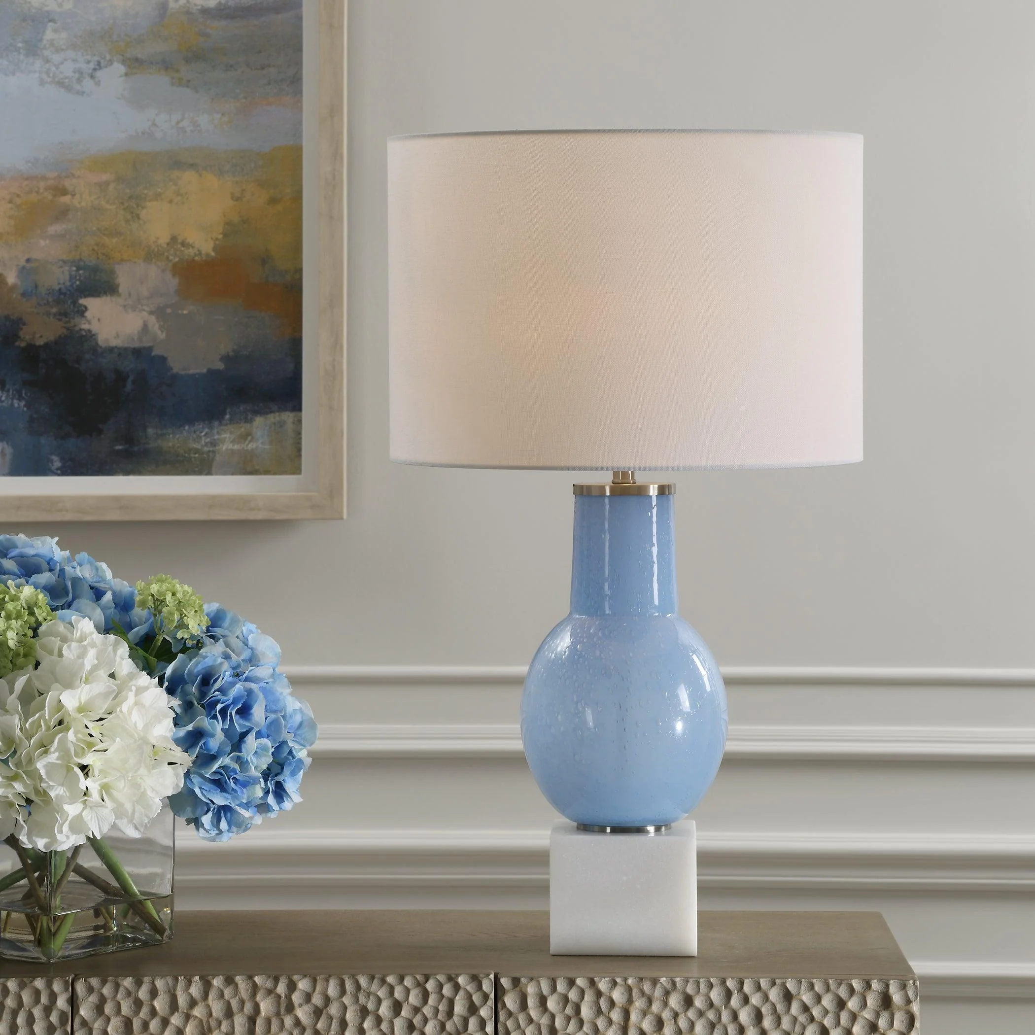 Clear Sky Blue Glass Table Lamp - Remutear
