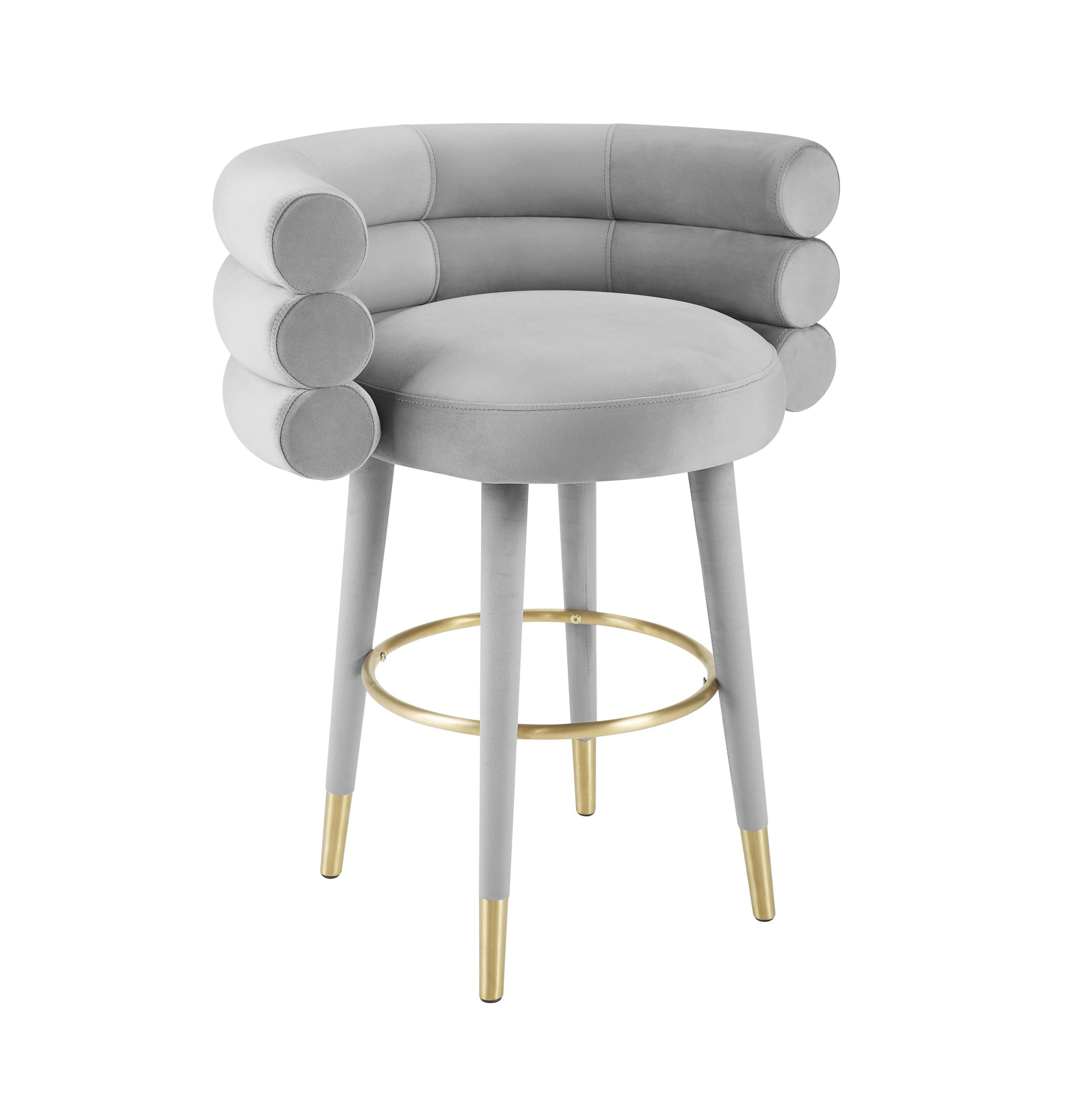 Betty Grey Velvet Counter Stool - Remutear