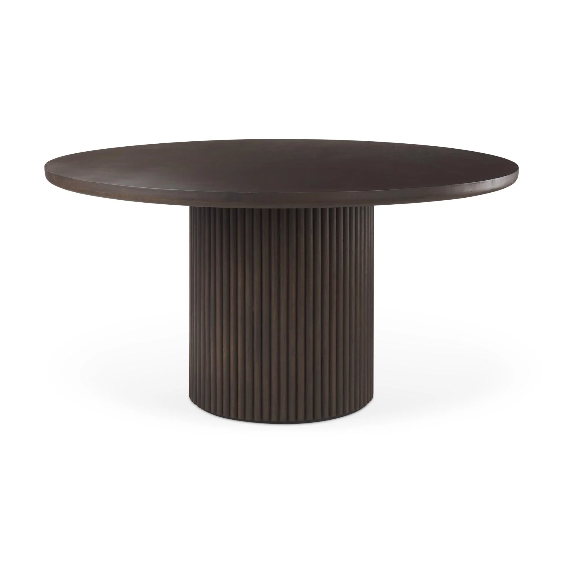 Terra 60L x 60W x 30H Dark Brown Wood Round Fluted Dining Table - Remutear