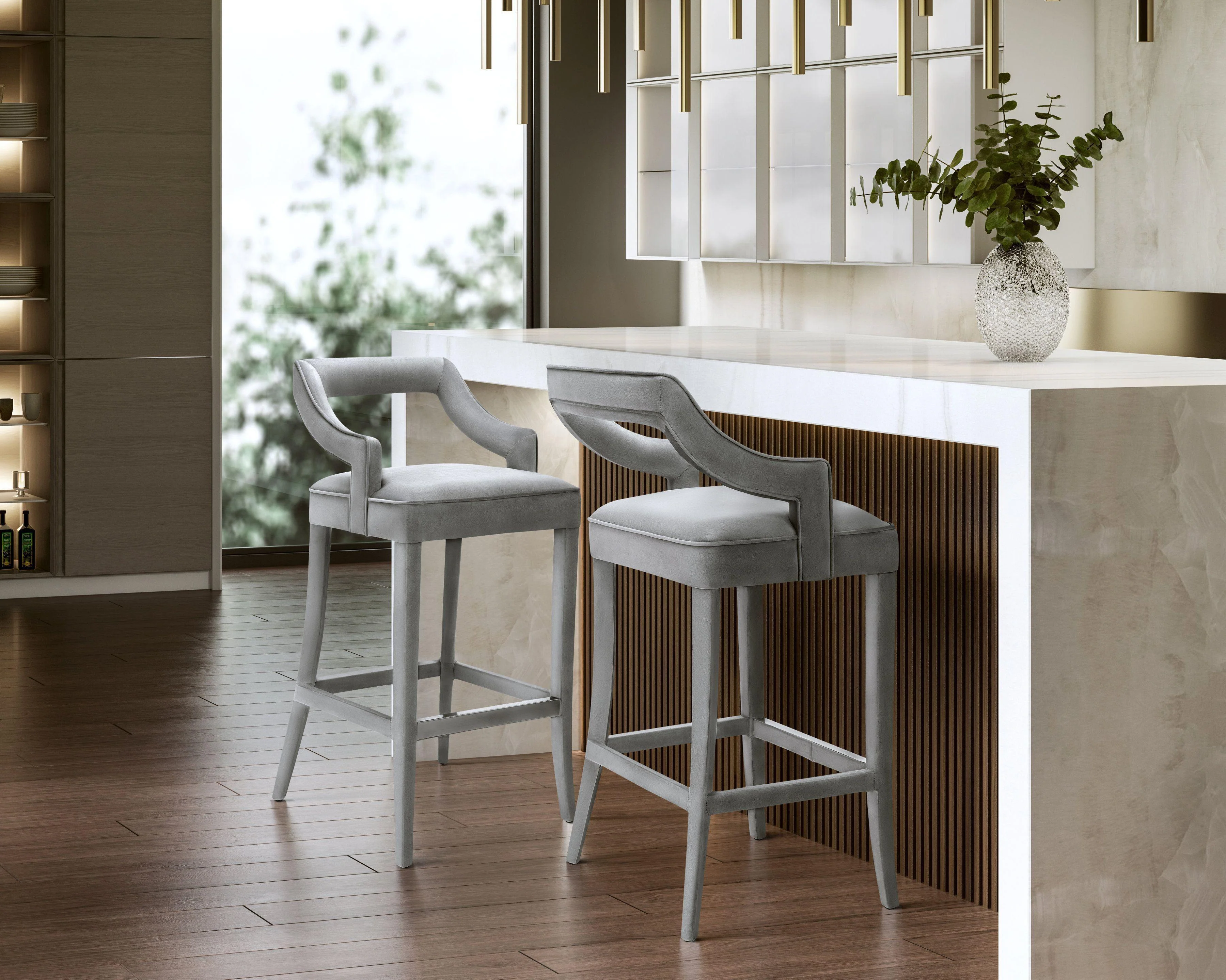 Tiffany Grey Velvet Bar Stool - Remutear