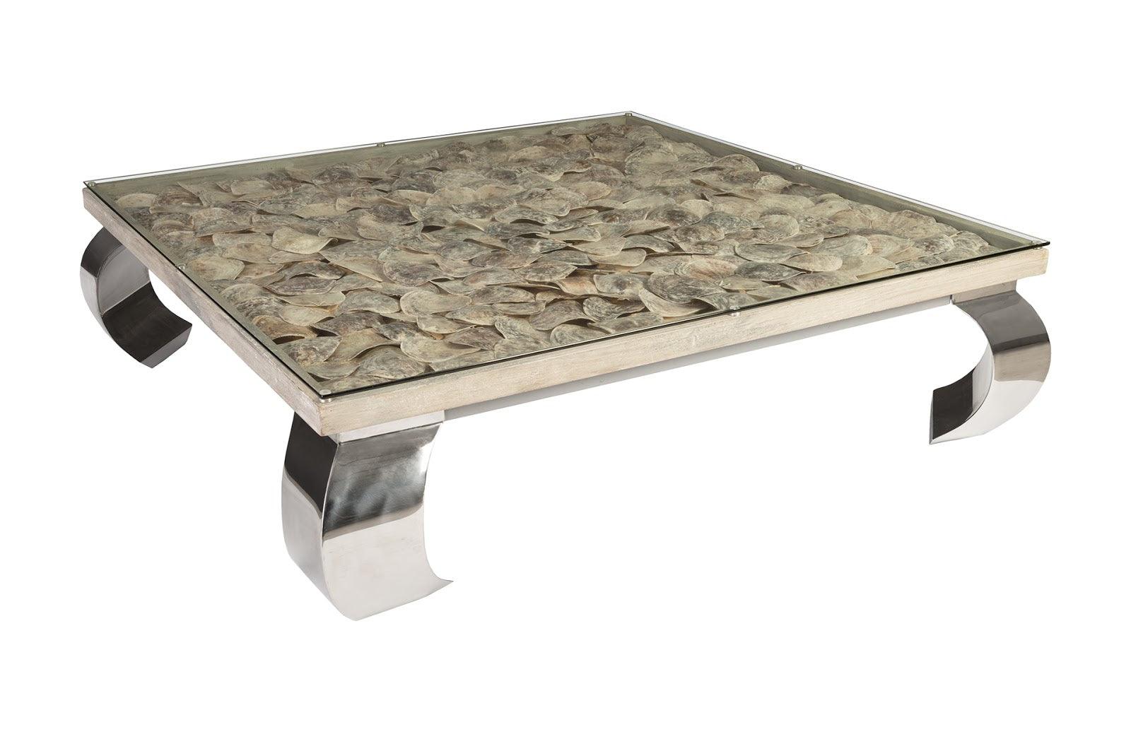 Shell Coffee Table, Glass Top, Ming Stainless Steel Legs - Remutear