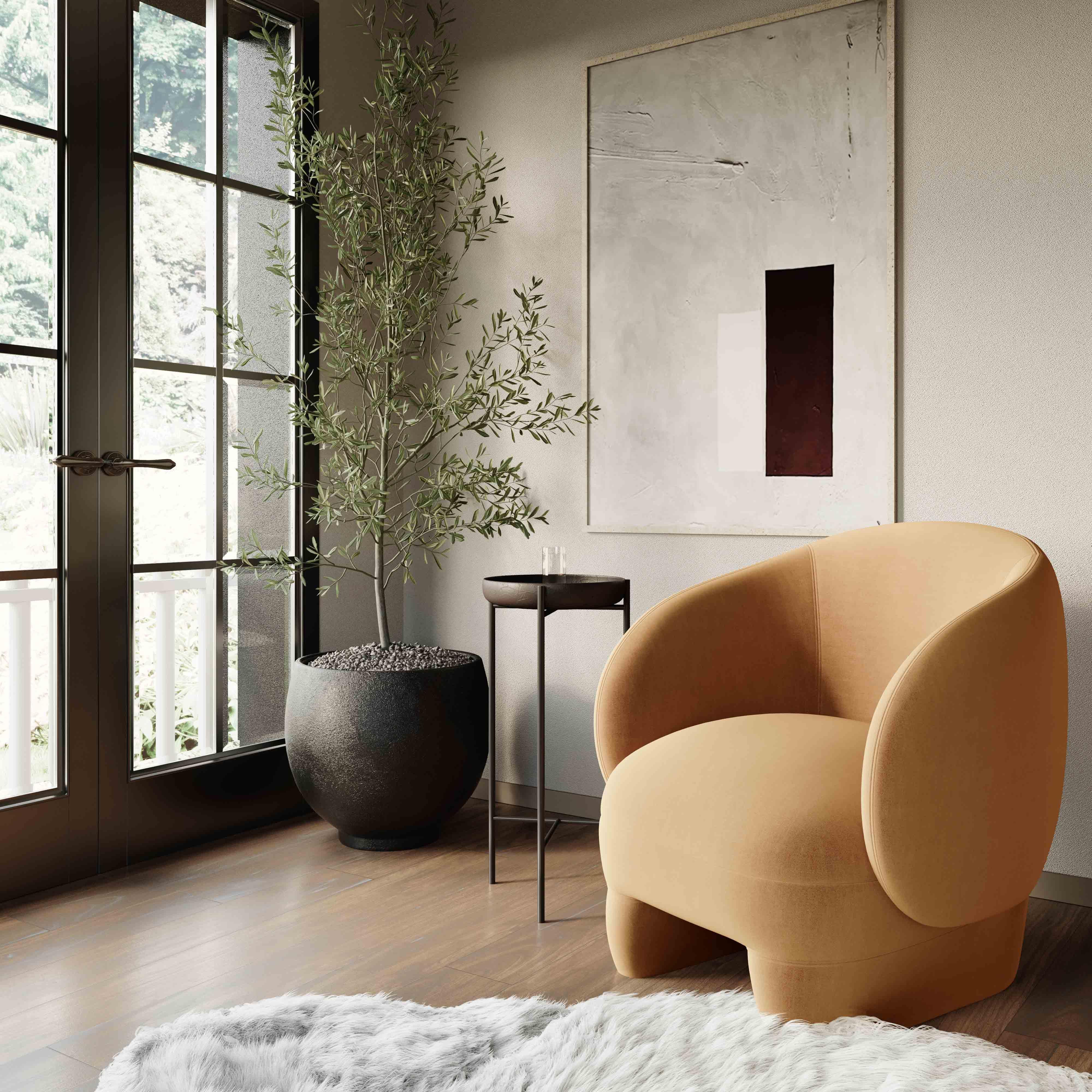 Kiki Cognac Velvet Accent Chair - Remutear