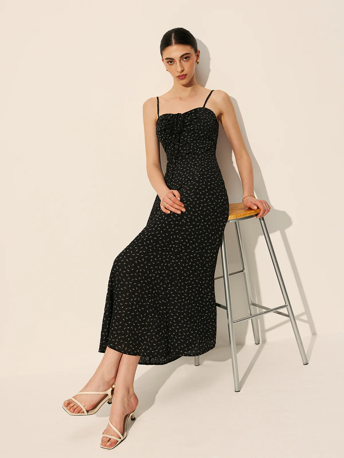 Polka Dot Zipper Drawstring Dress - Remutear