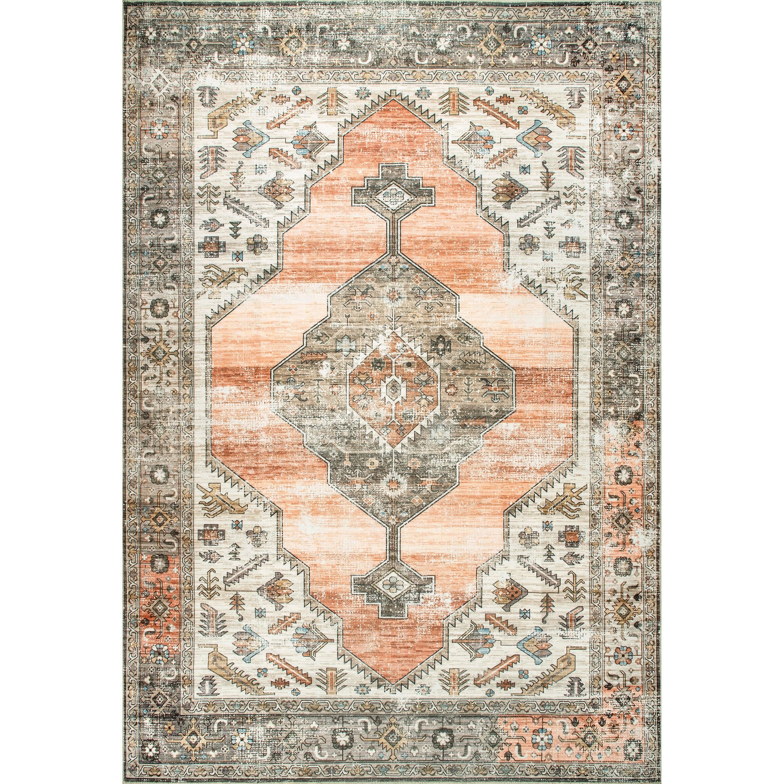 Gracie Distressed Medallion Machine Washable Area Rug - Remutear