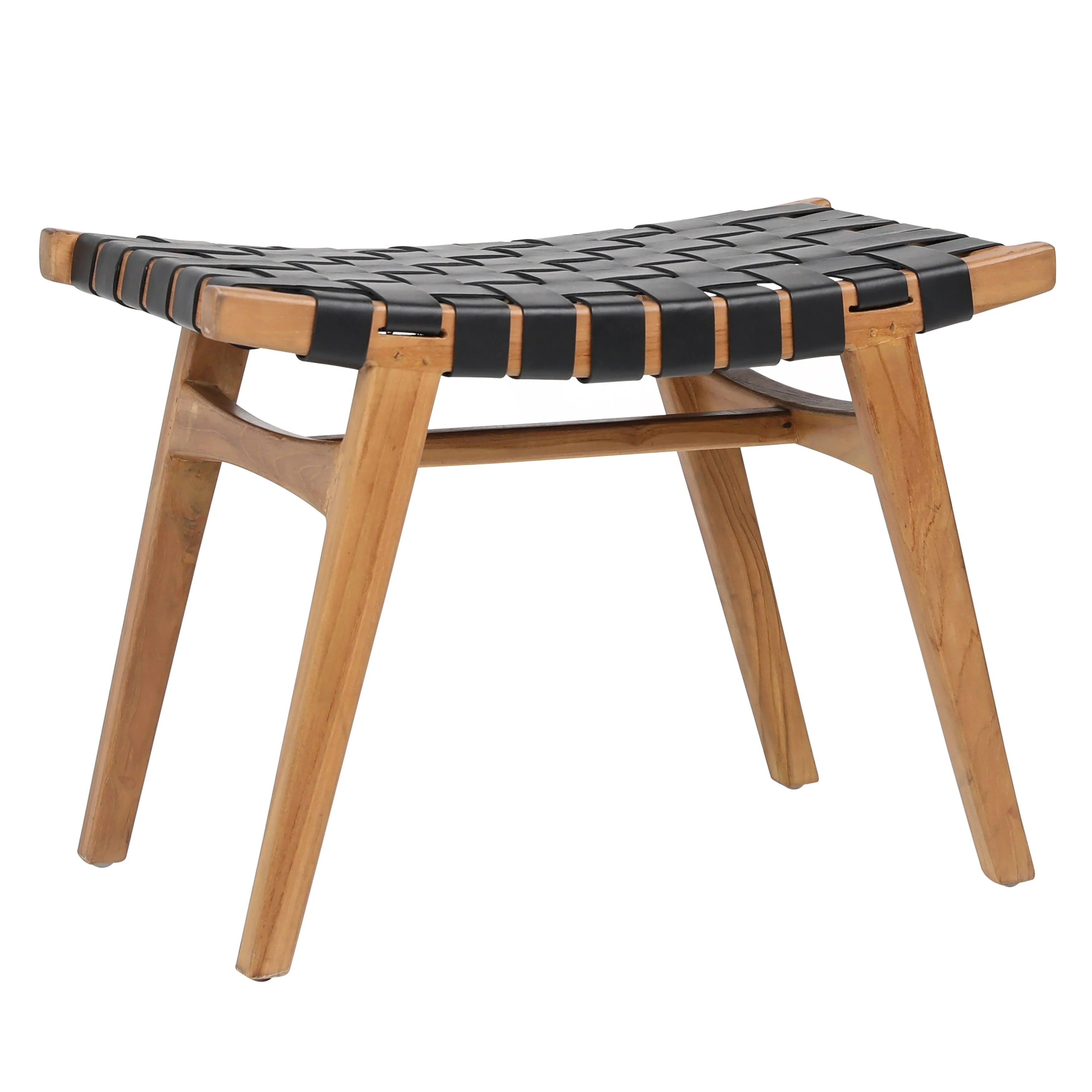 Camella Stool Natural teak black leather - Remutear