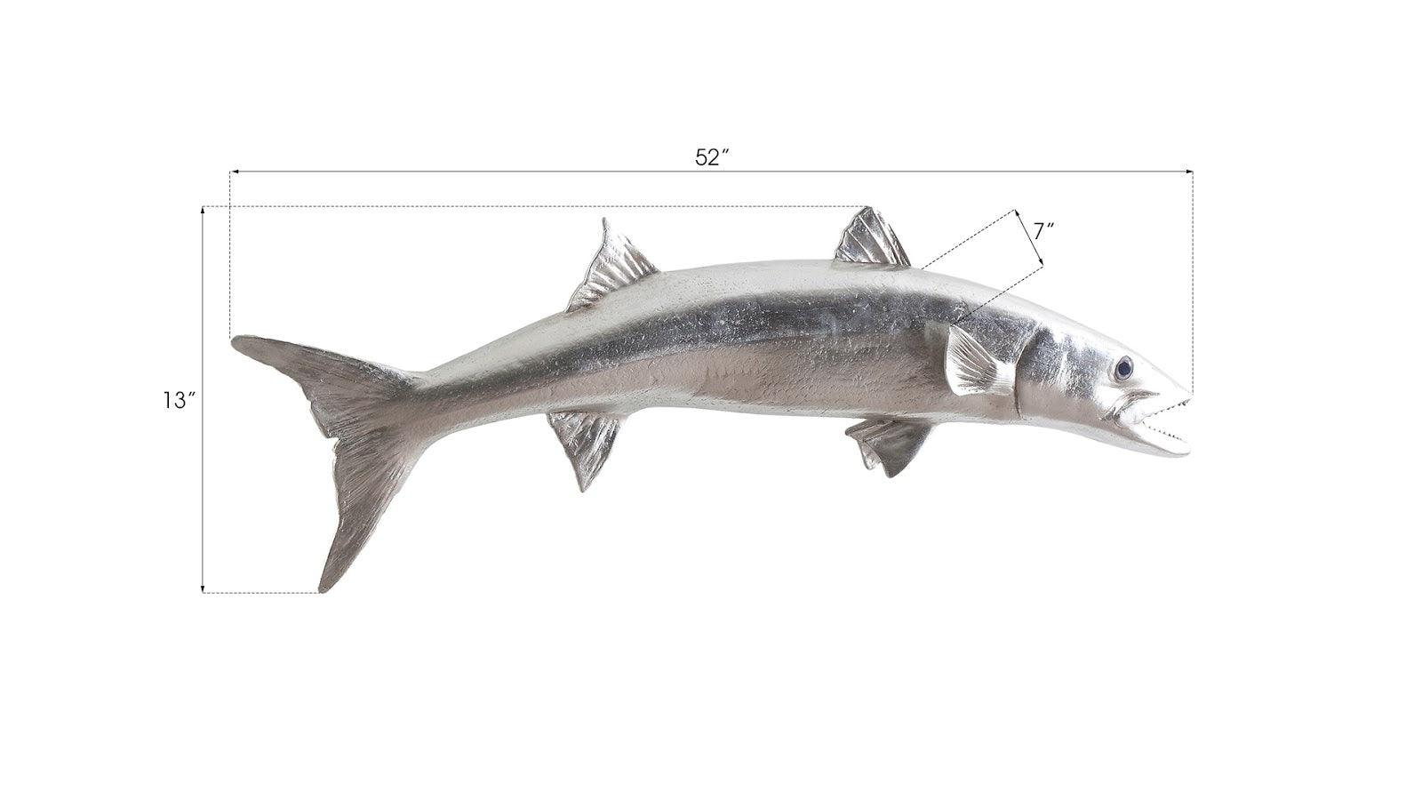 Barracuda Fish Wall Sculpture, Resin, Silver Leaf - Remutear
