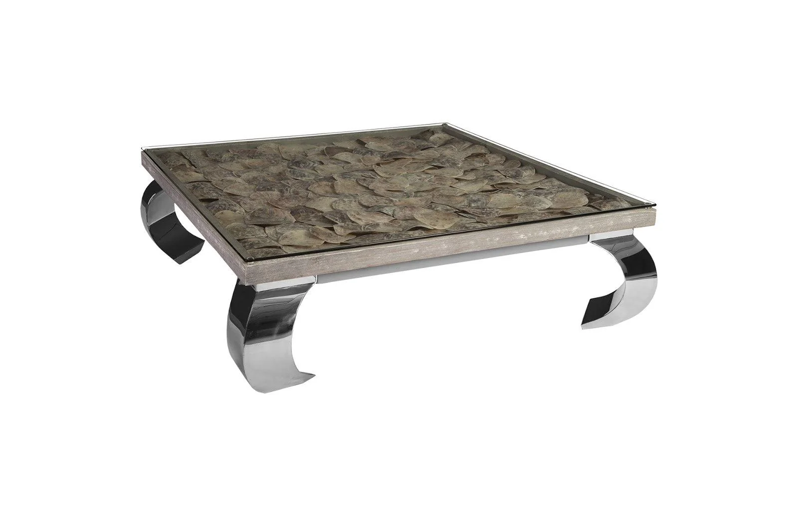 Shell Coffee Table, w/Glass, Ming SS Legs - Remutear