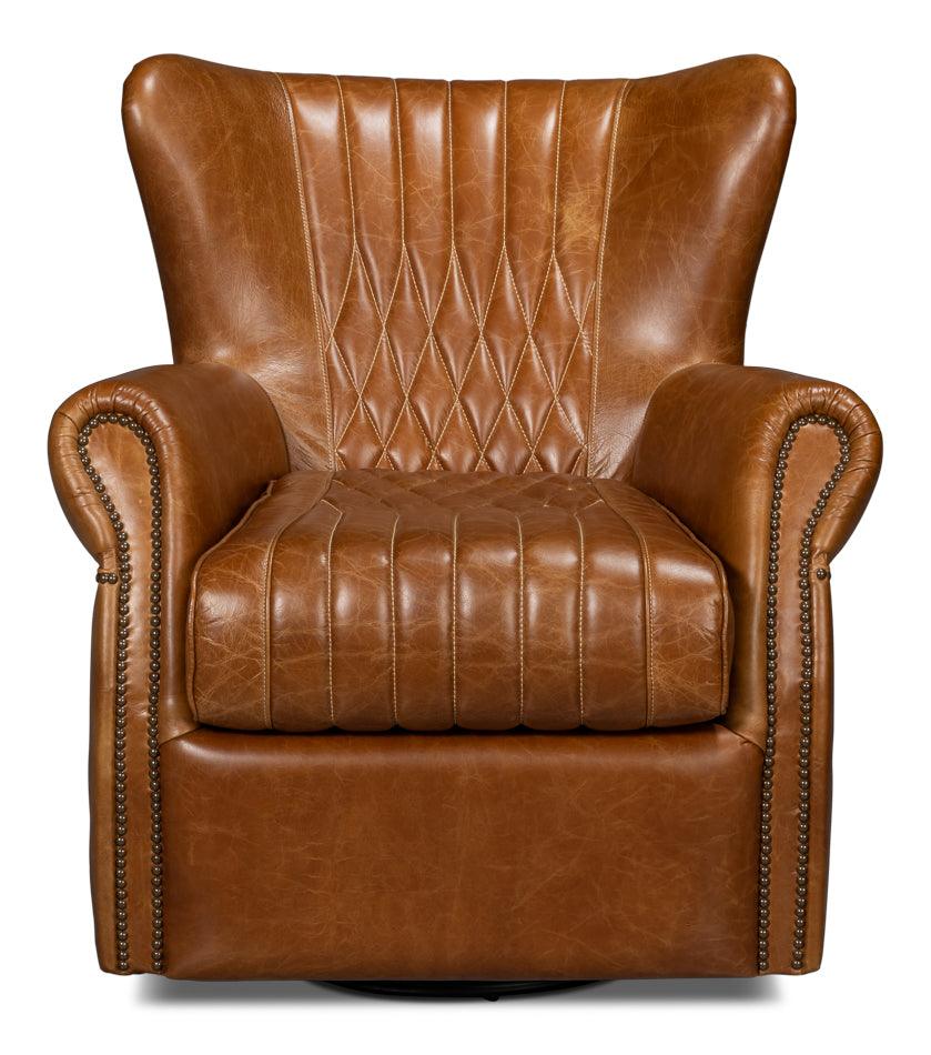 Bugatti Leather Swivel Chair - Cuba Brown - Remutear