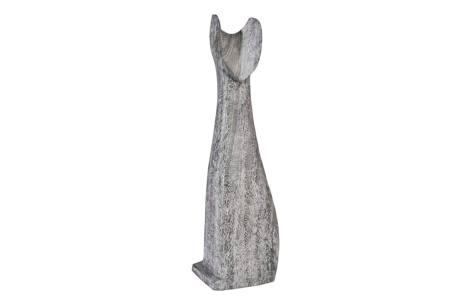 Cat Sculpture, Large, Chamcha Wood, Gray Stone Finish - Remutear