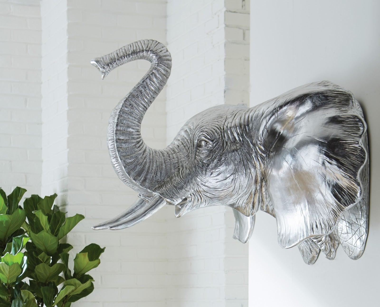 Elephant Wall Art, Resin, Silver Leaf - Remutear