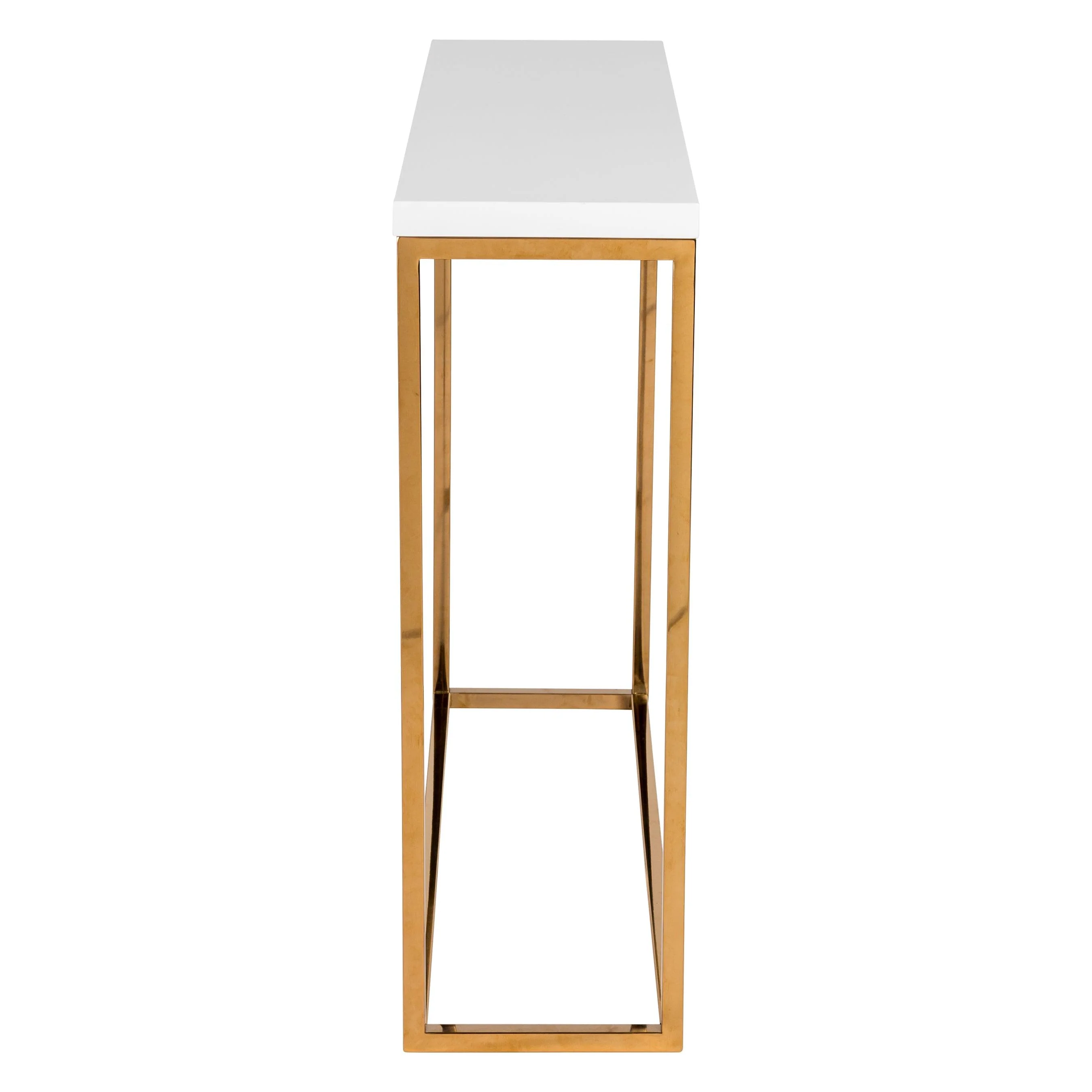 TERESA CONSOLE TABLE IN WHITE WITH BRUSHED HIGH GLOSS GOLD STAINLESS STEEL FRAME - Remutear