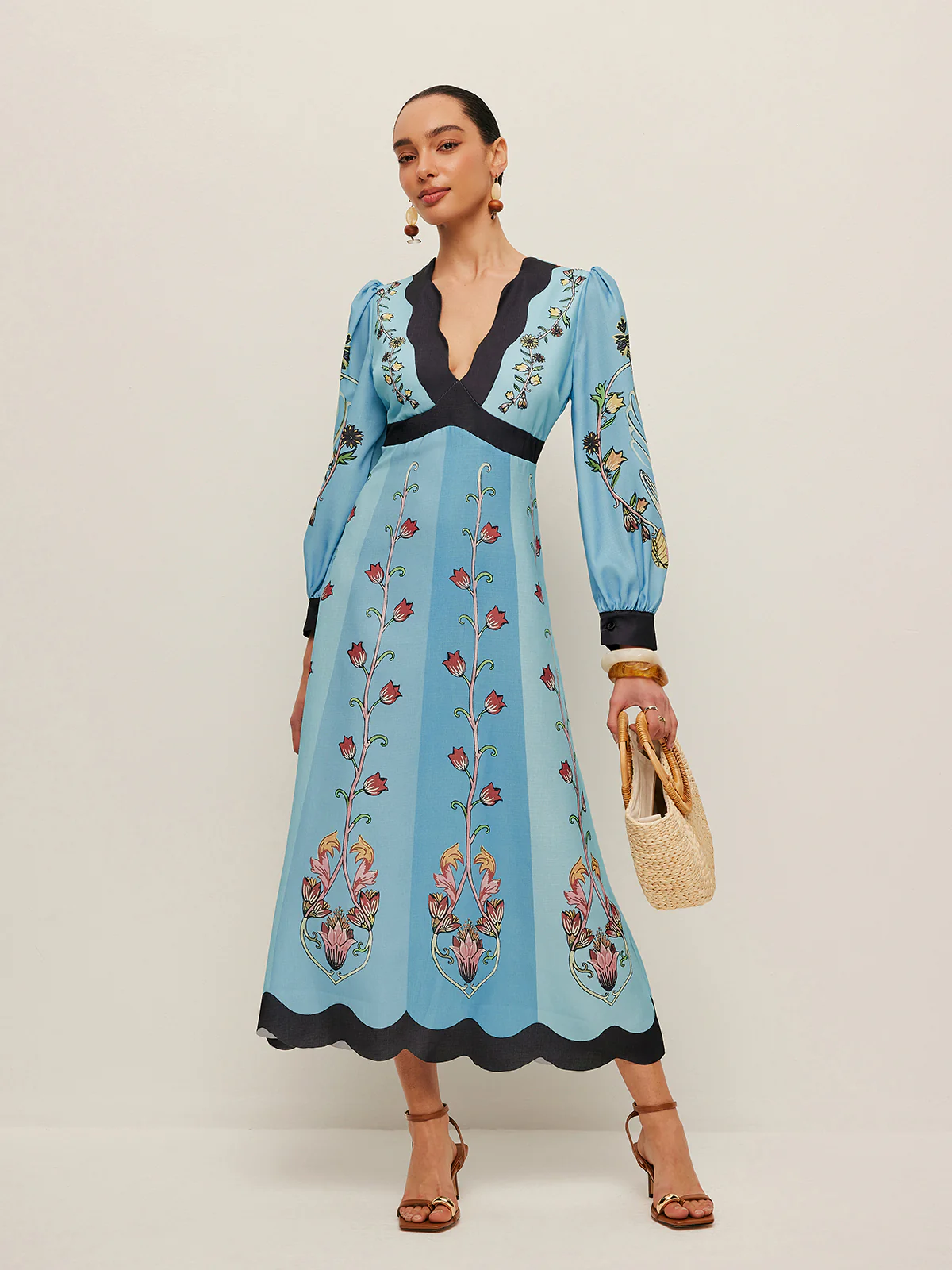 Open-Back Puff Sleeve Floral Dress - Remutear