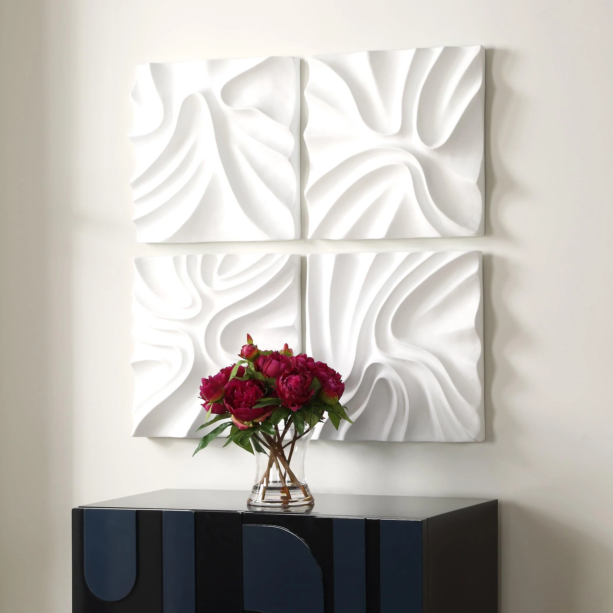 Snowdrift Scultped White Wall Decor, S/4 - Remutear