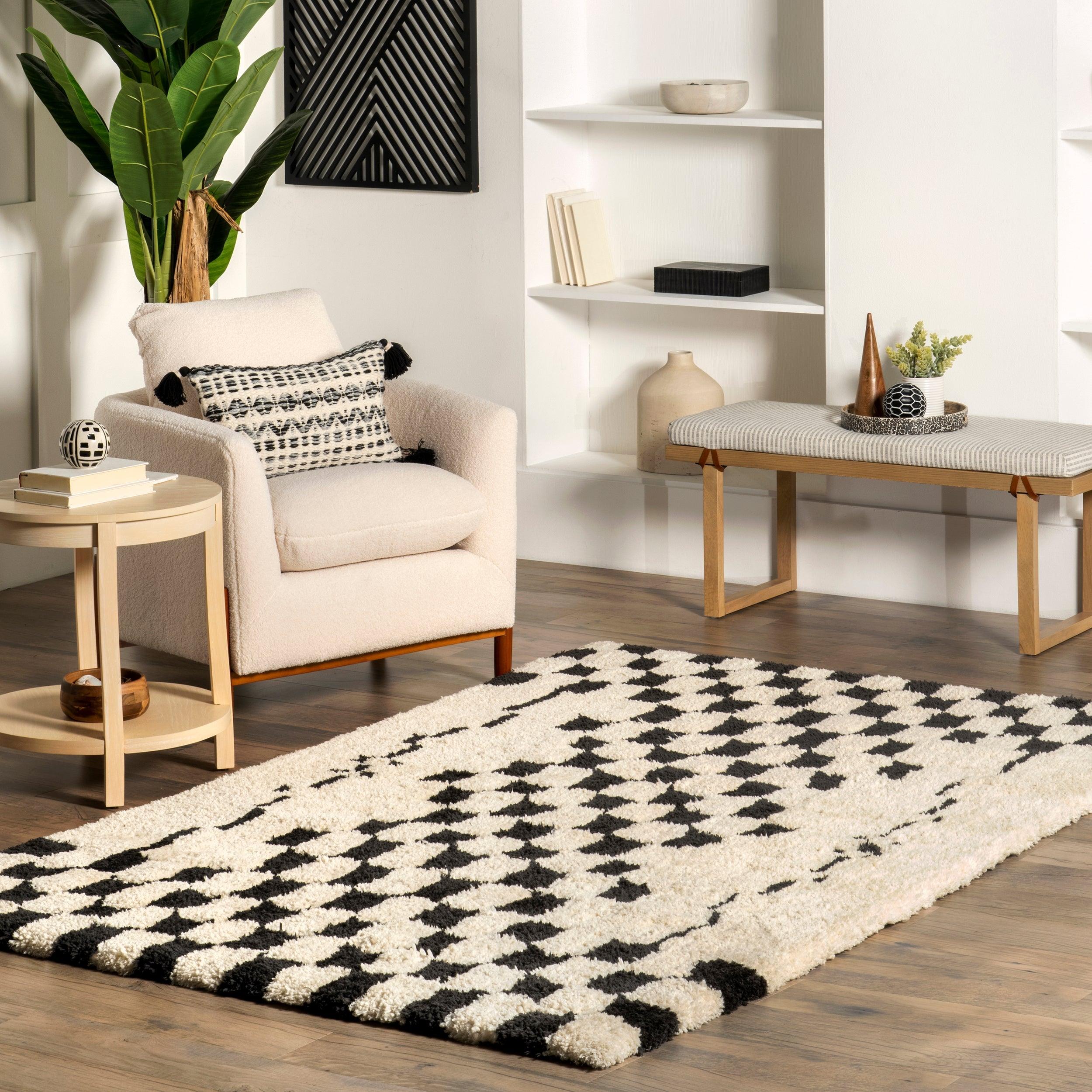 Nathalie Modern Checkered Shag Area Rug - Remutear