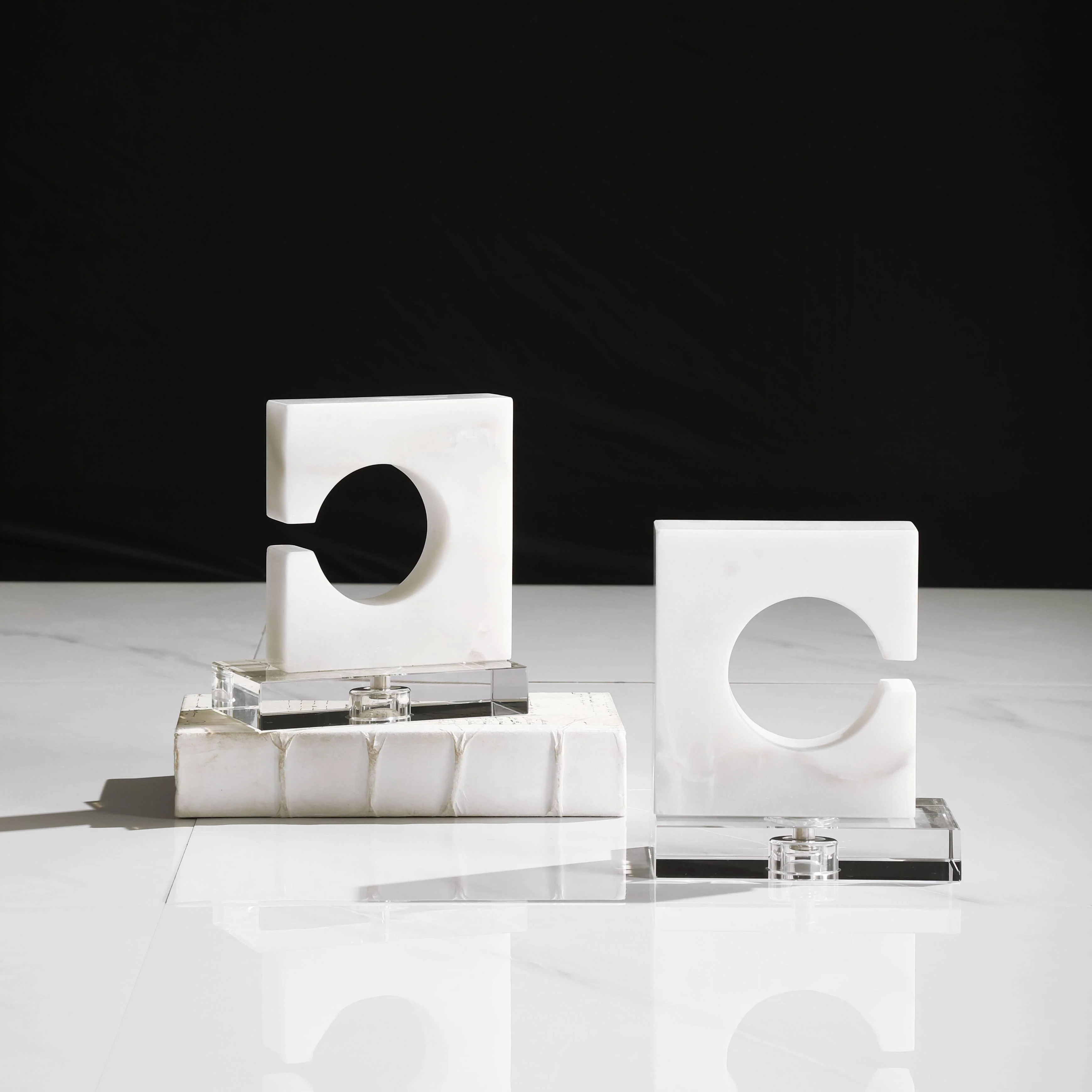 CLARIN WHITE & GRAY BOOKENDS, SET OF 2 - Remutear