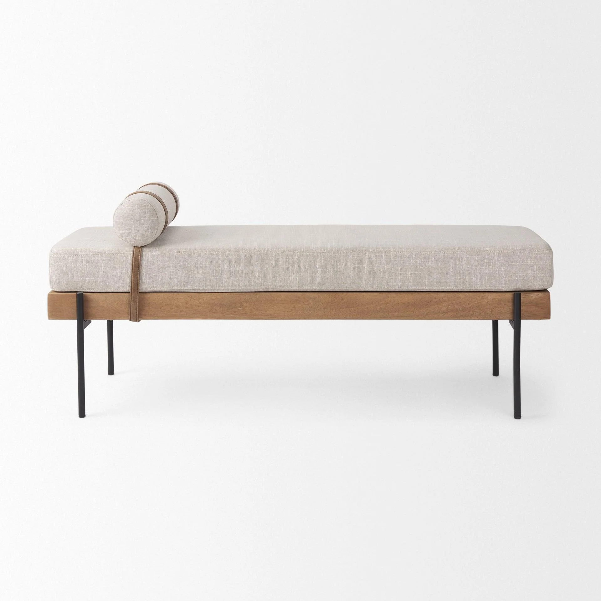 Colburne Cream Fabric w/Brown Wood Bench - Remutear