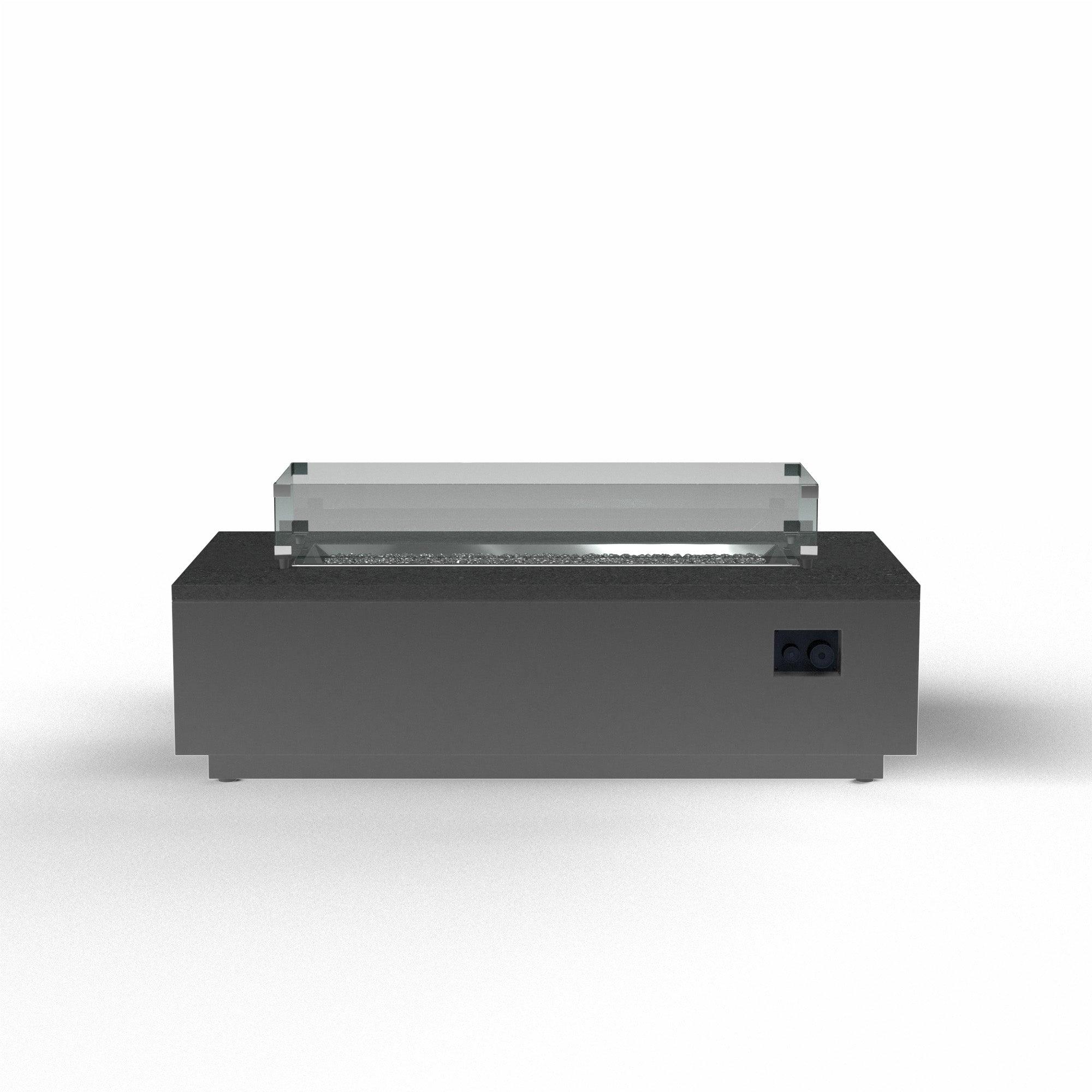 Black Granite Rectangular Fire Table Glass Surround - Remutear