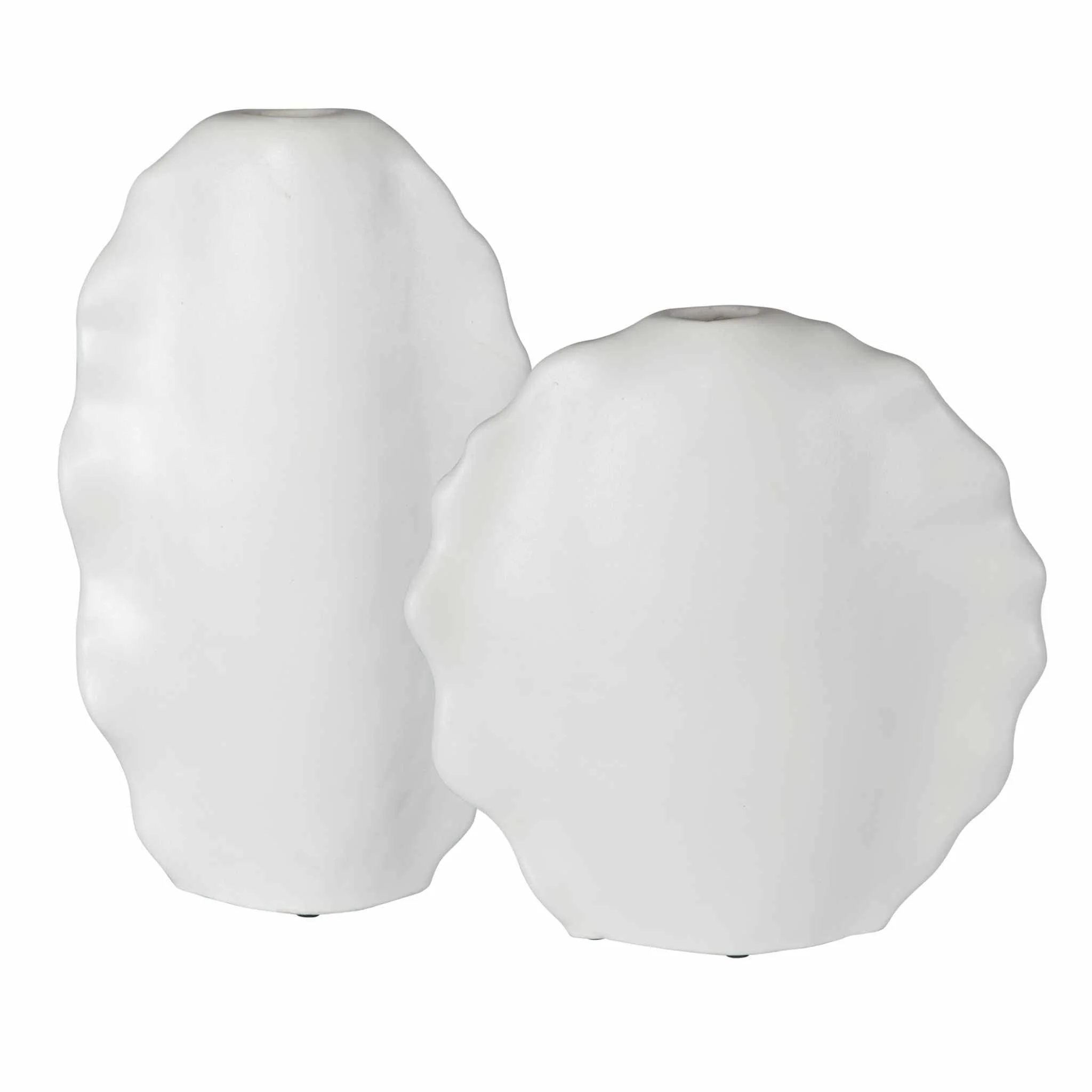 RUFFLED FEATHERS MODERN WHITE VASES, SET OF 2 - Remutear