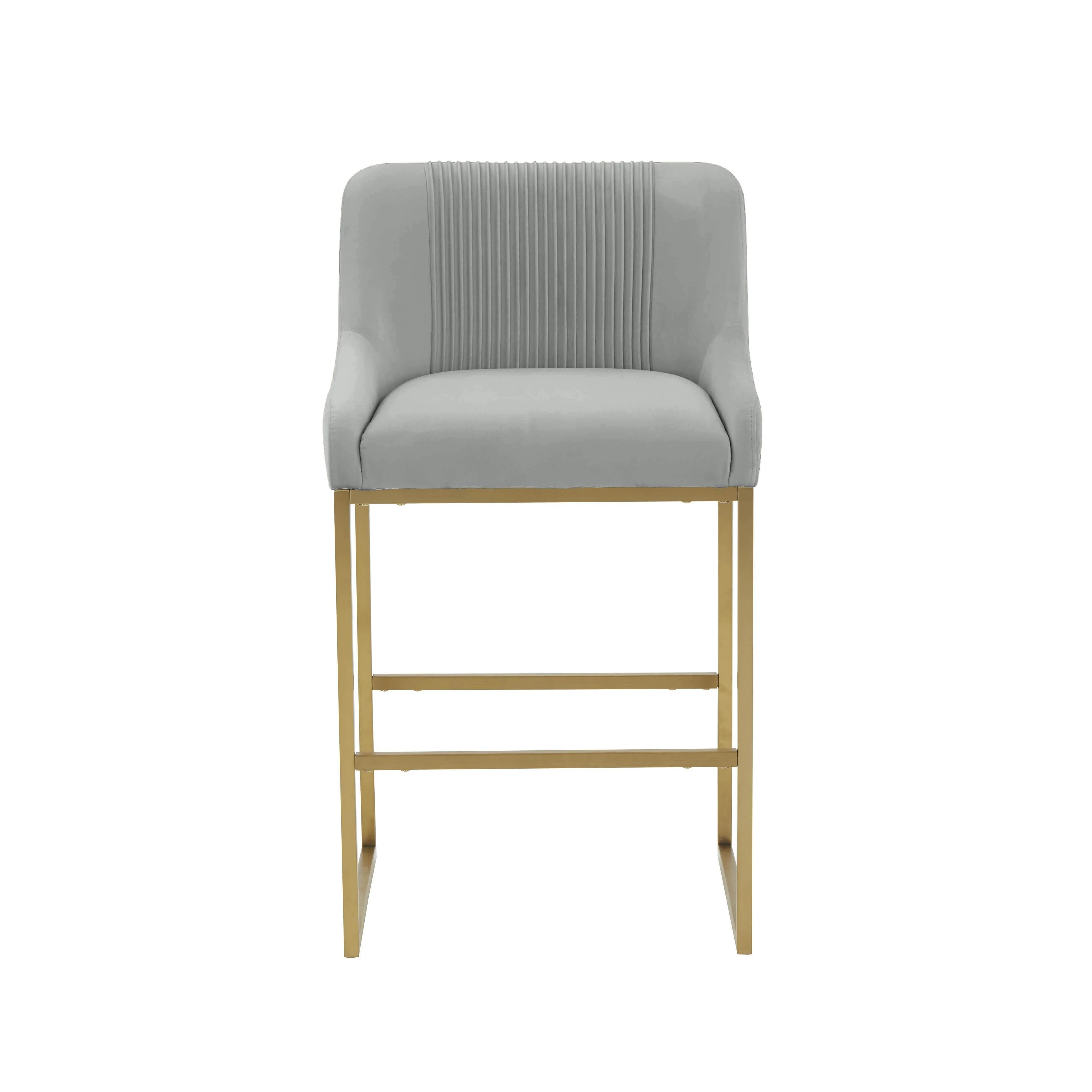 Lisa Grey Pleated Velvet Counter Stool - Remutear