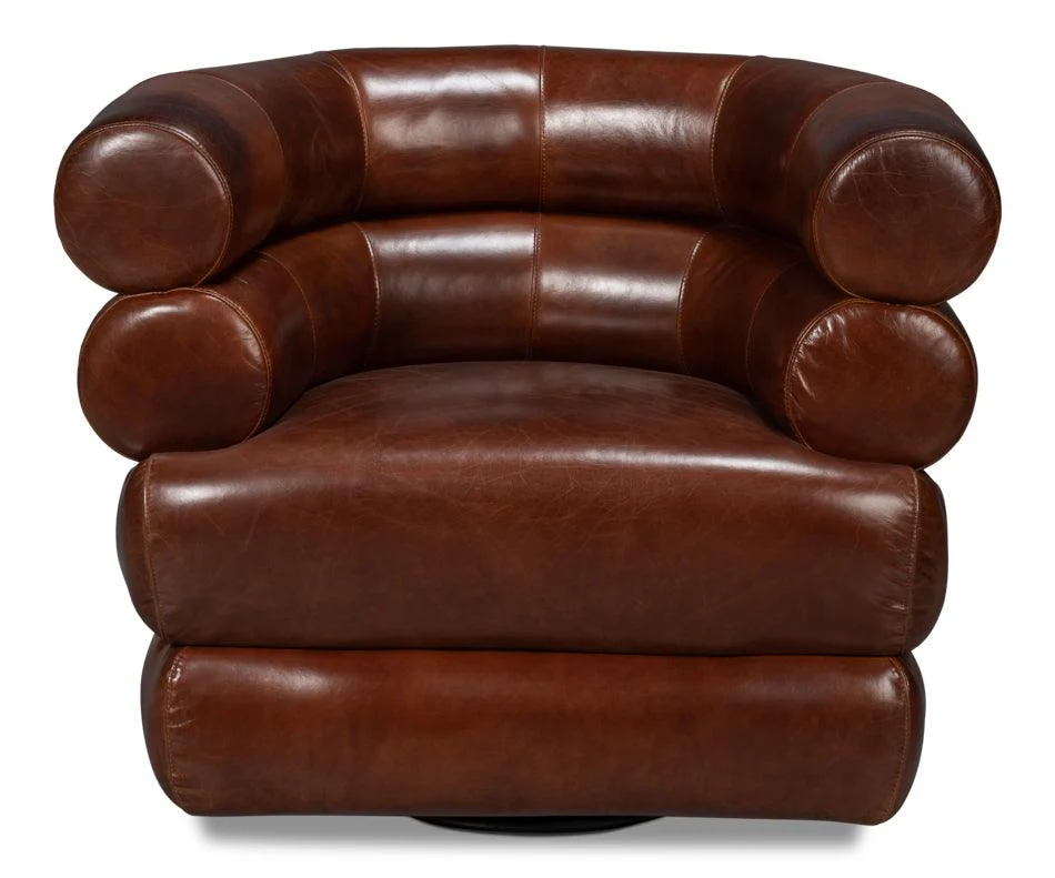 Rondo Leather Swivel Chair Brown - Remutear