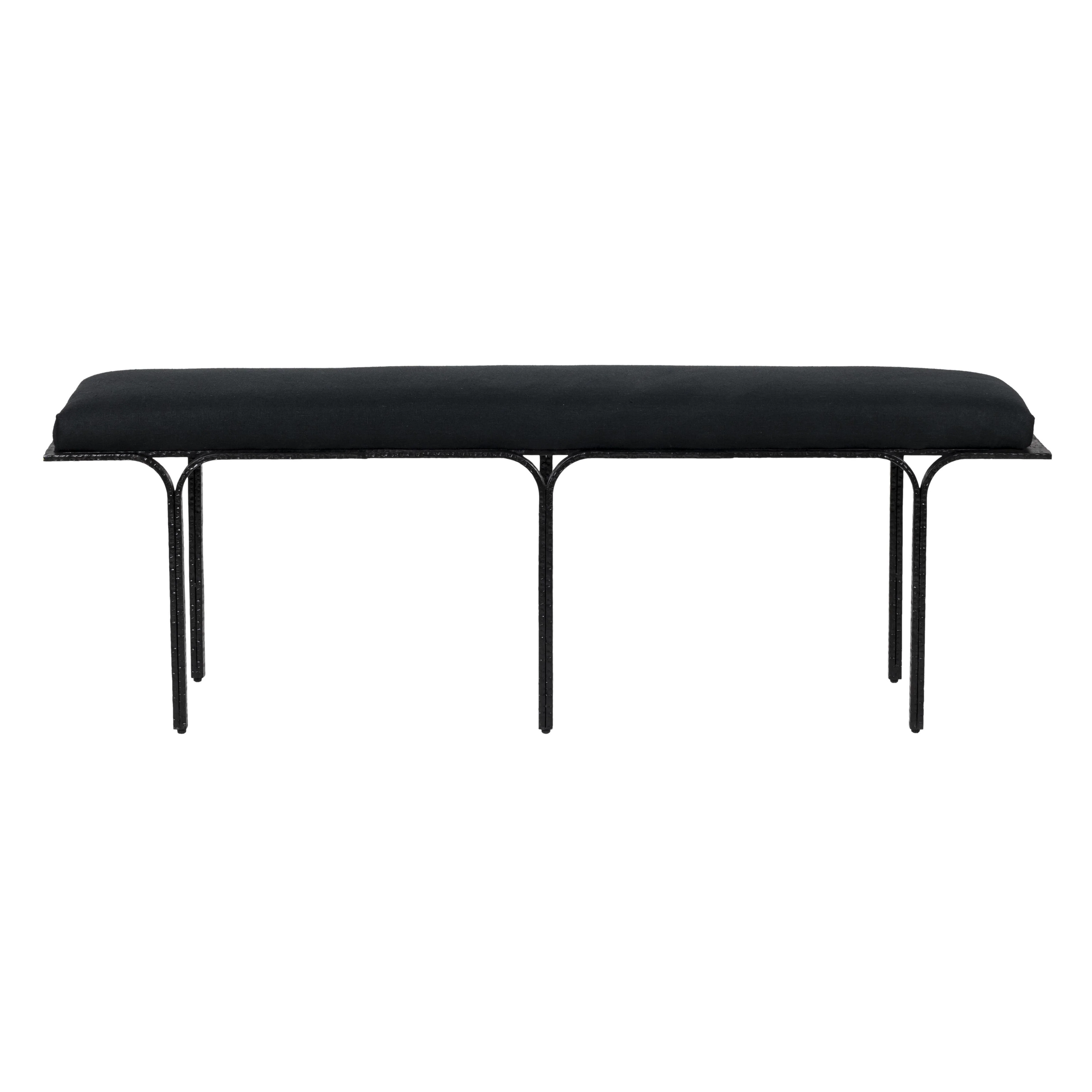 Bryn Black Linen Bench - Remutear