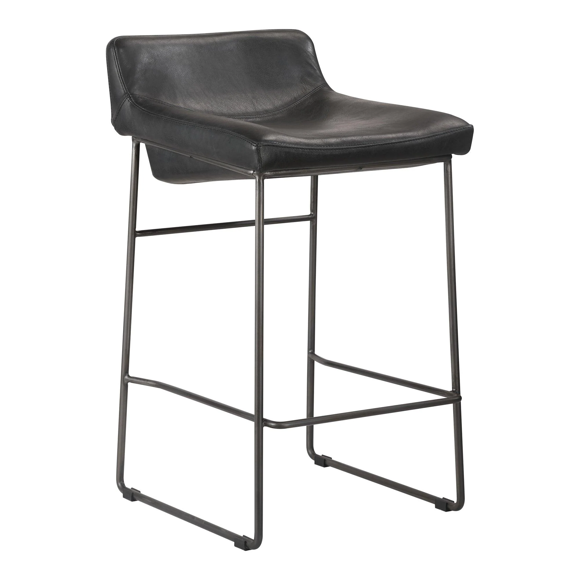 Starlet Counter Stool Onyx Black Leather  - Set Of Two - Remutear