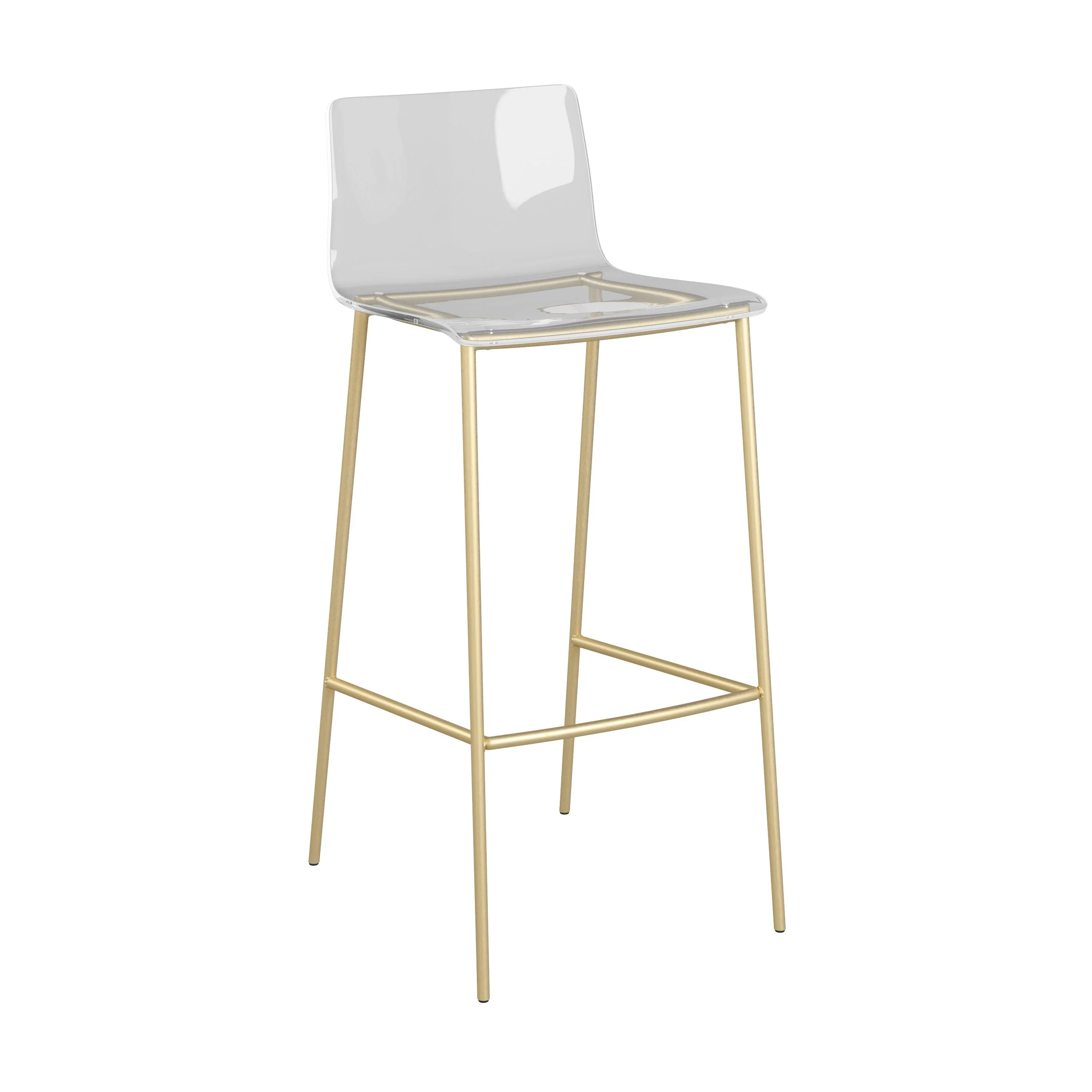 Cilla Bar Stool in Clear with Matte Brushed Gold Legs - Set of 2 - Remutear