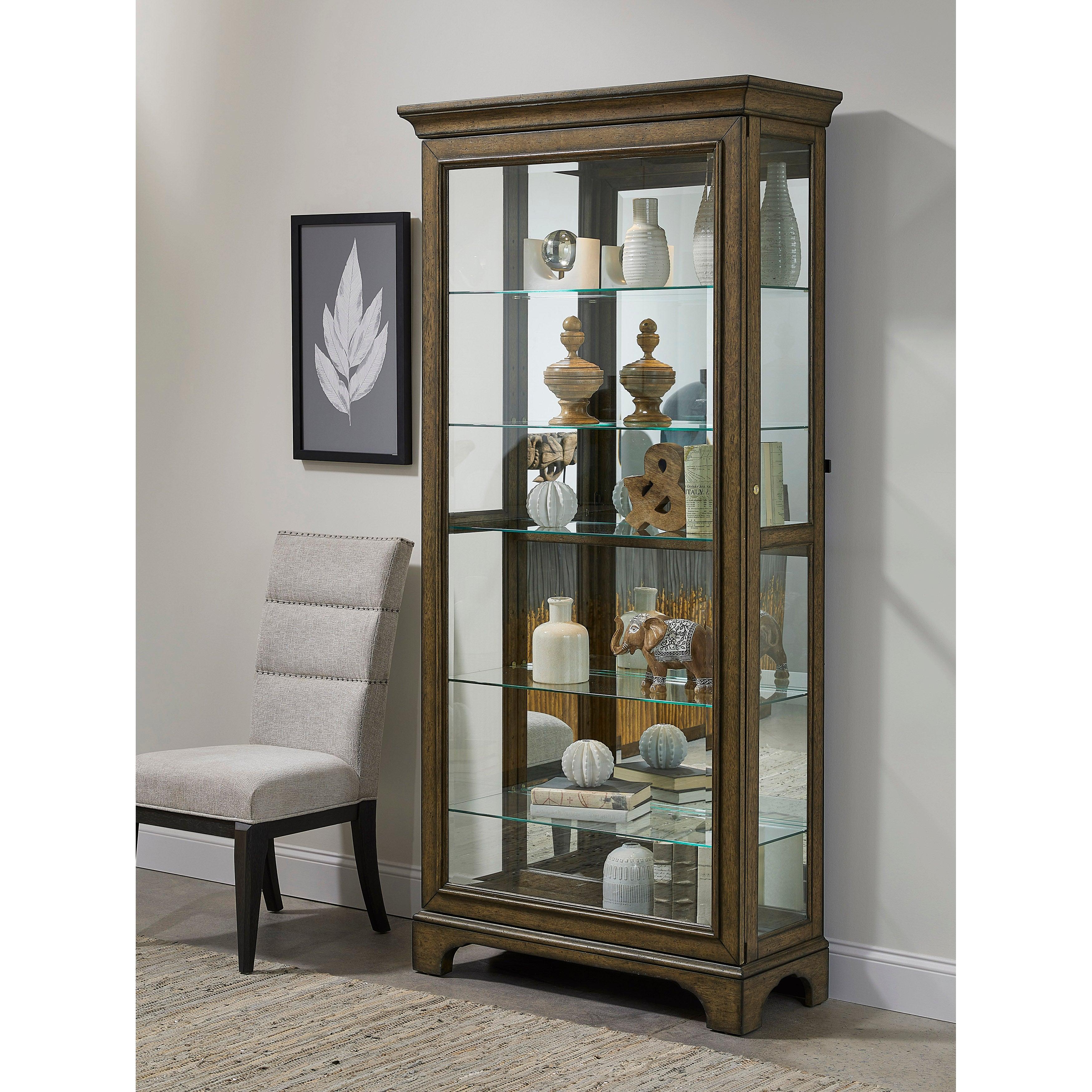 Traditional Sliding Door Curio with Glass Shelves and LED Light - Remutear
