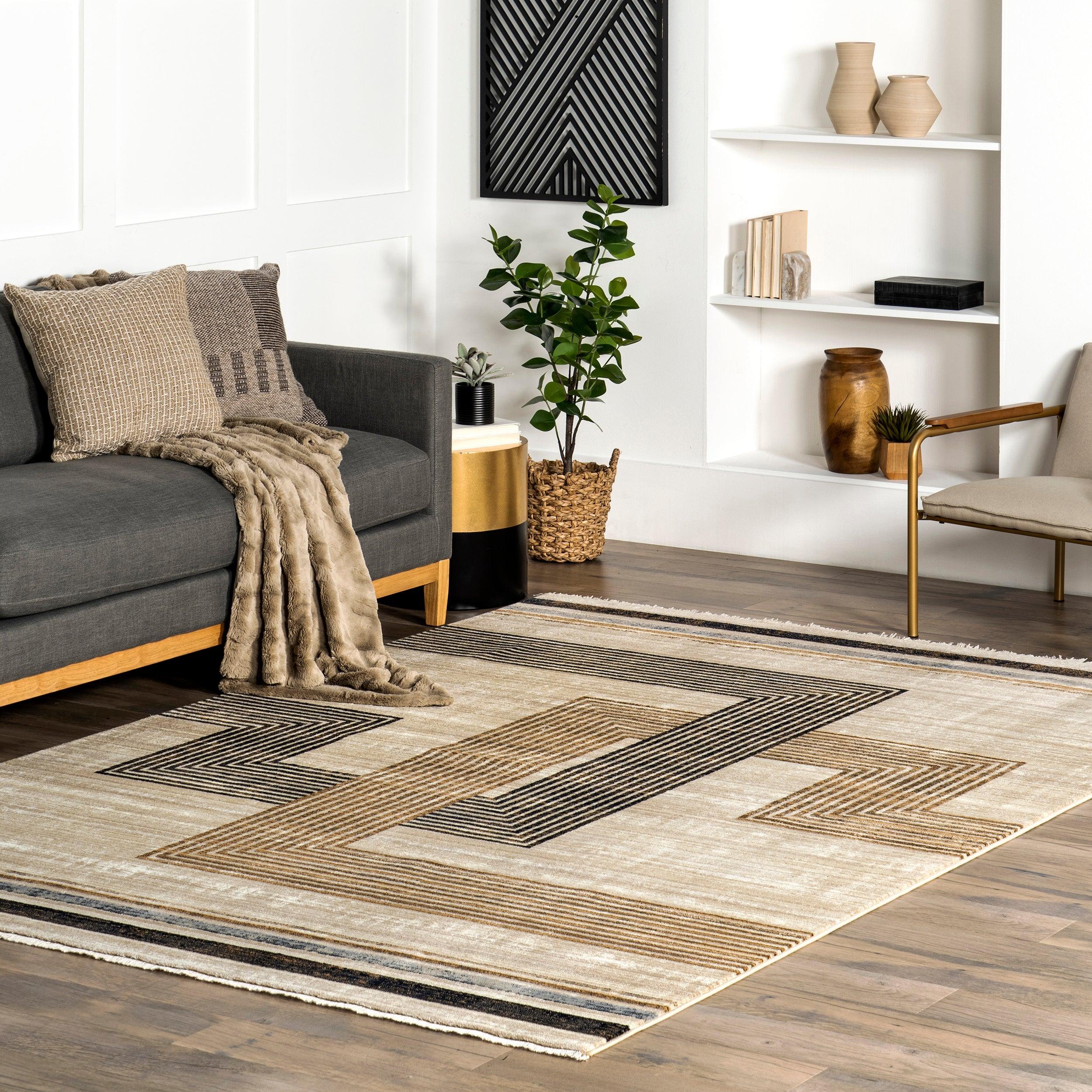 Aline Contemporary Striped Fringe Area Rug - Remutear