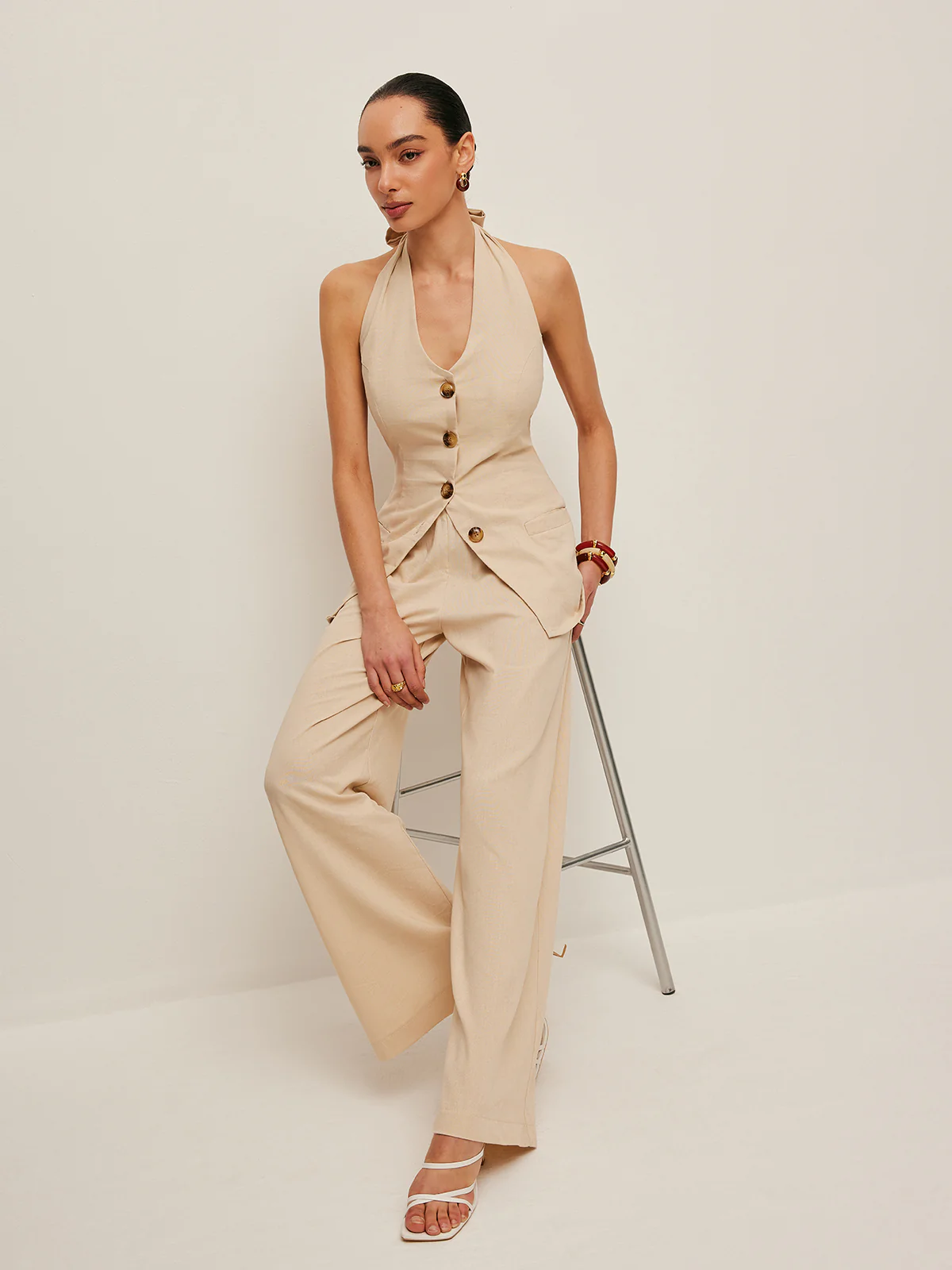 Halter Neck Bow-Tie Pants Set - Remutear