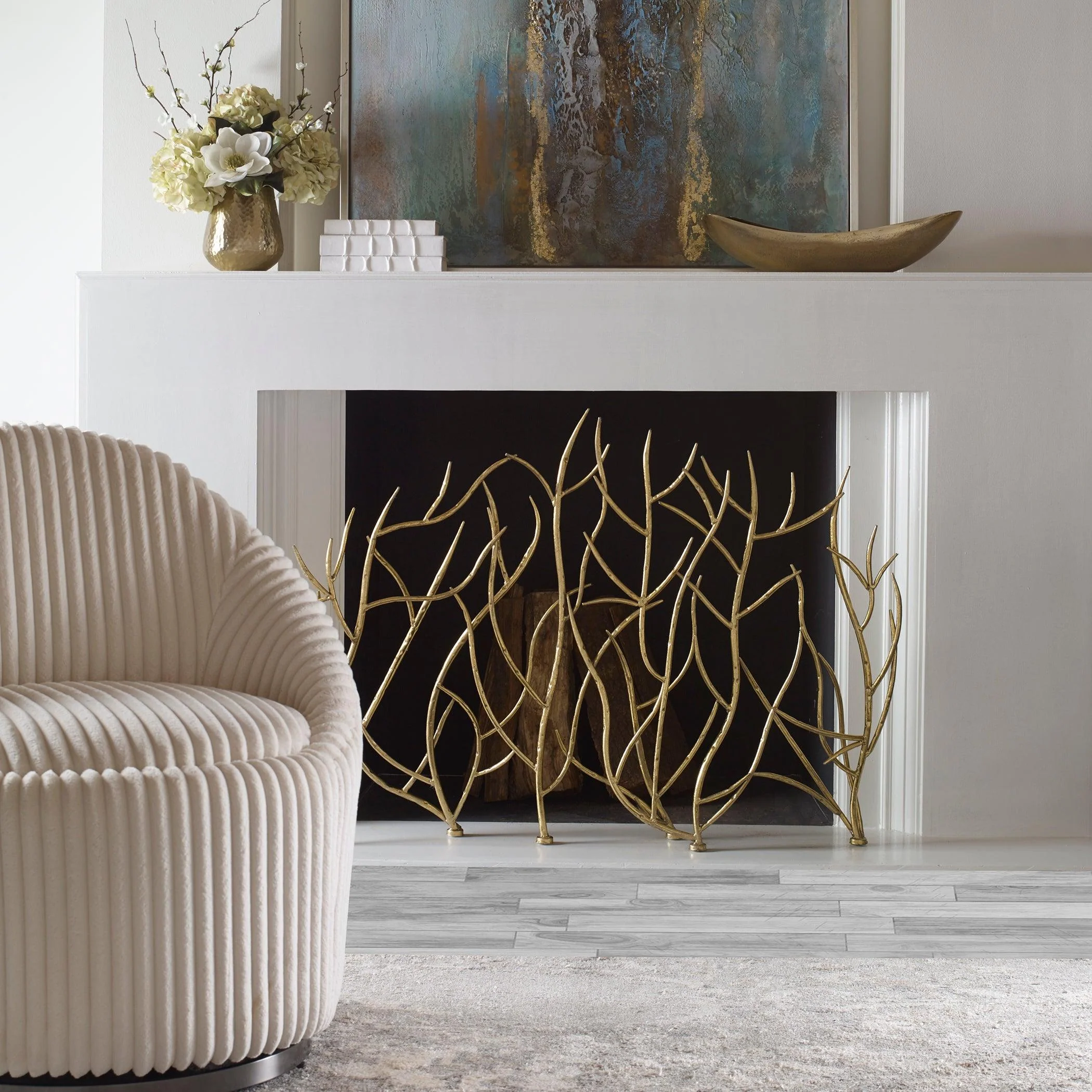 GOLD BRANCHES DECORATIVE FIREPLACE SCREEN - Remutear