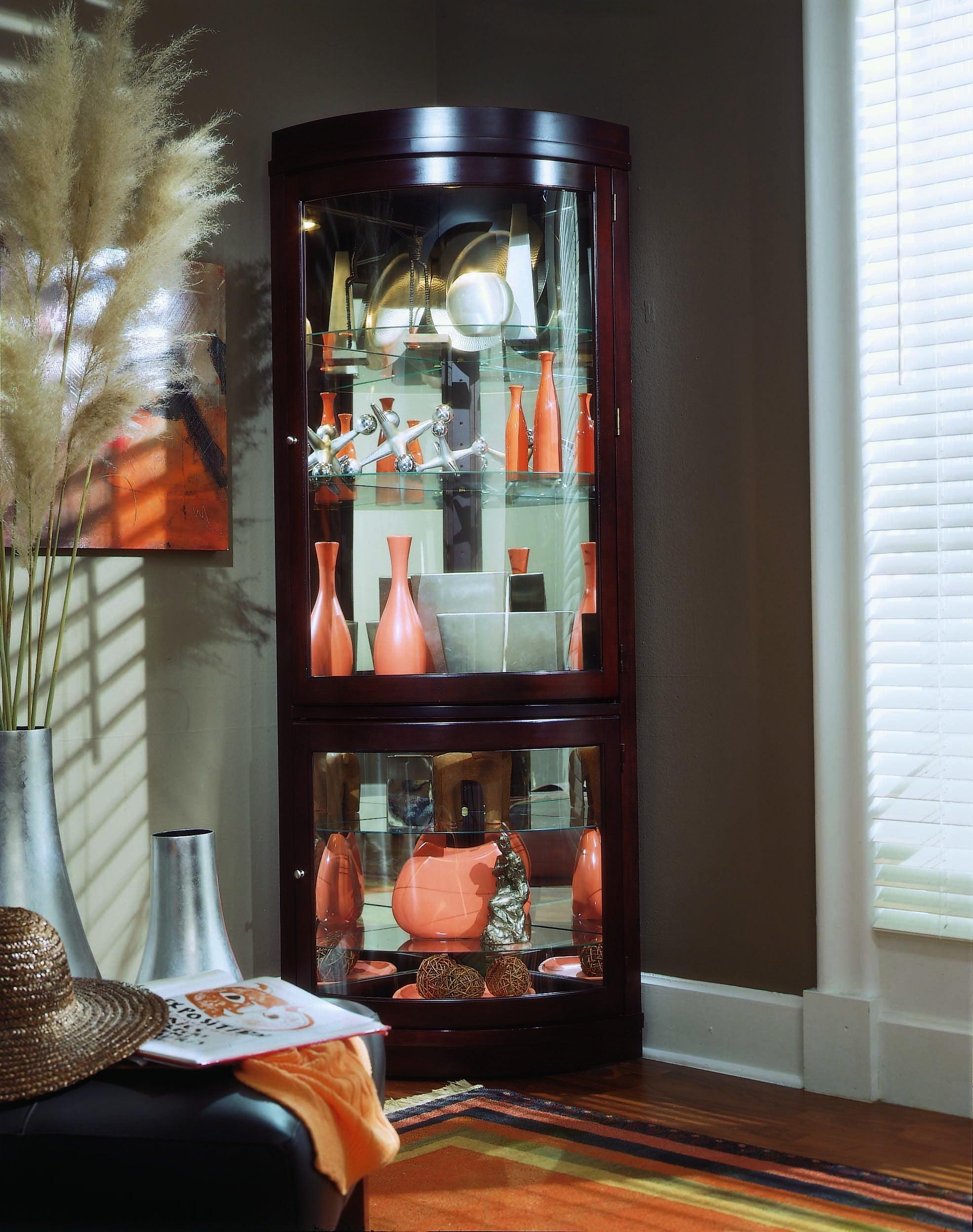 Curved  5 Shelf Corner Curio Cabinet - Remutear