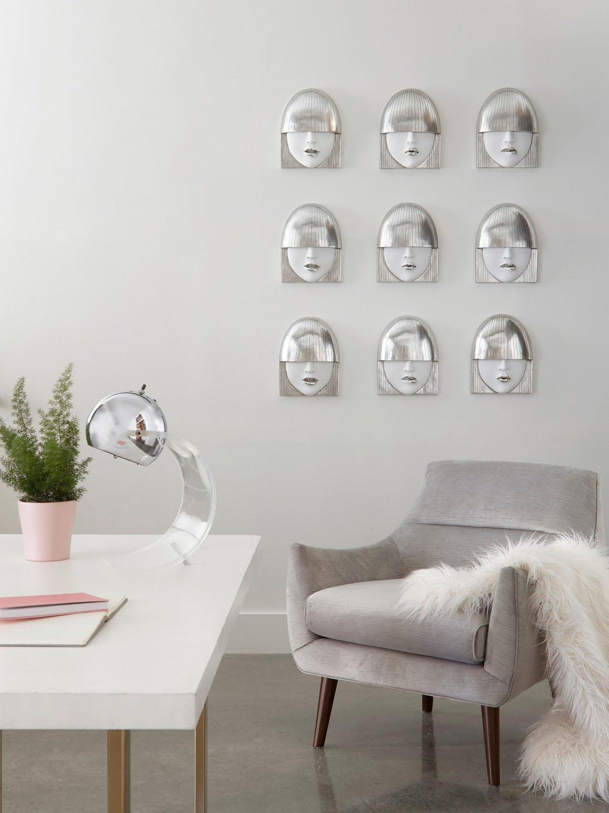 Fashion Faces Wall Art, Small, White and Silver Leaf, Set of 3 - Remutear