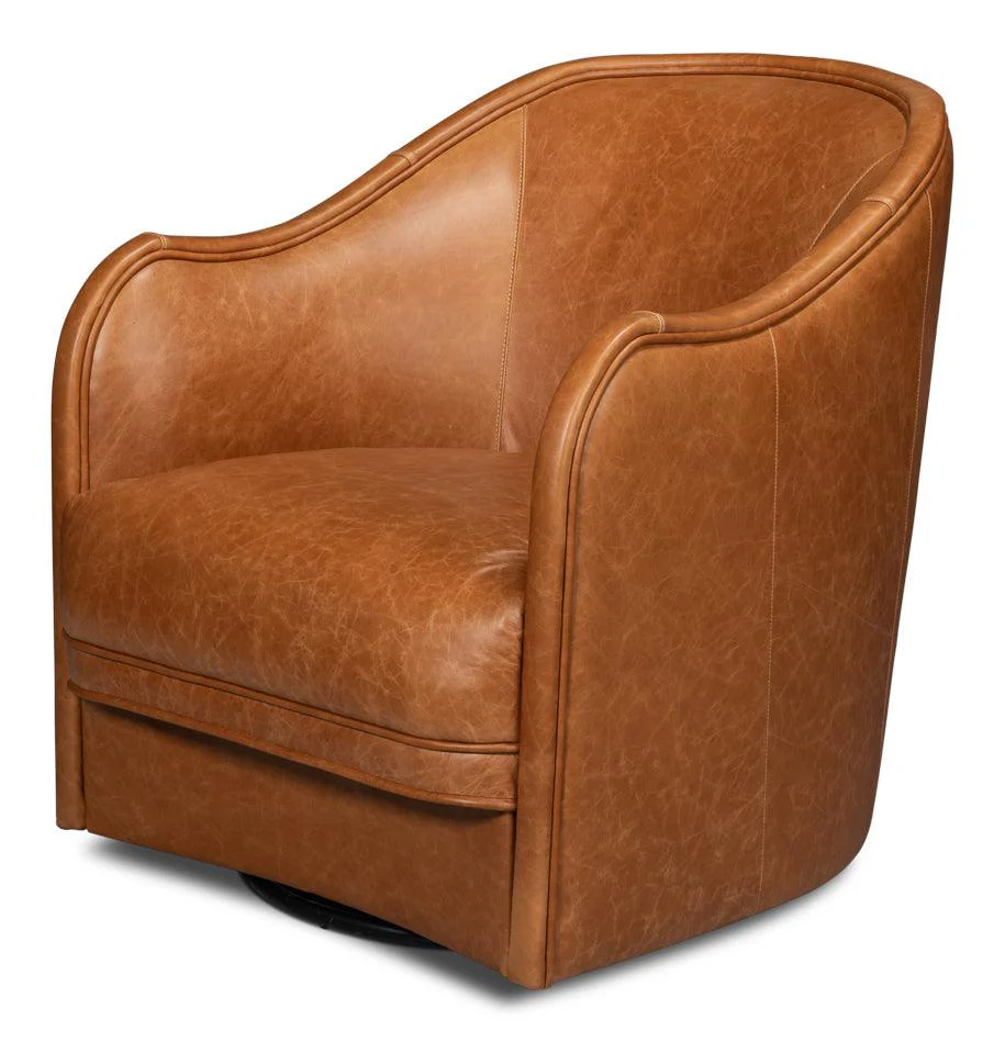 Braxton Leather Swivel Chair - Brown - Remutear