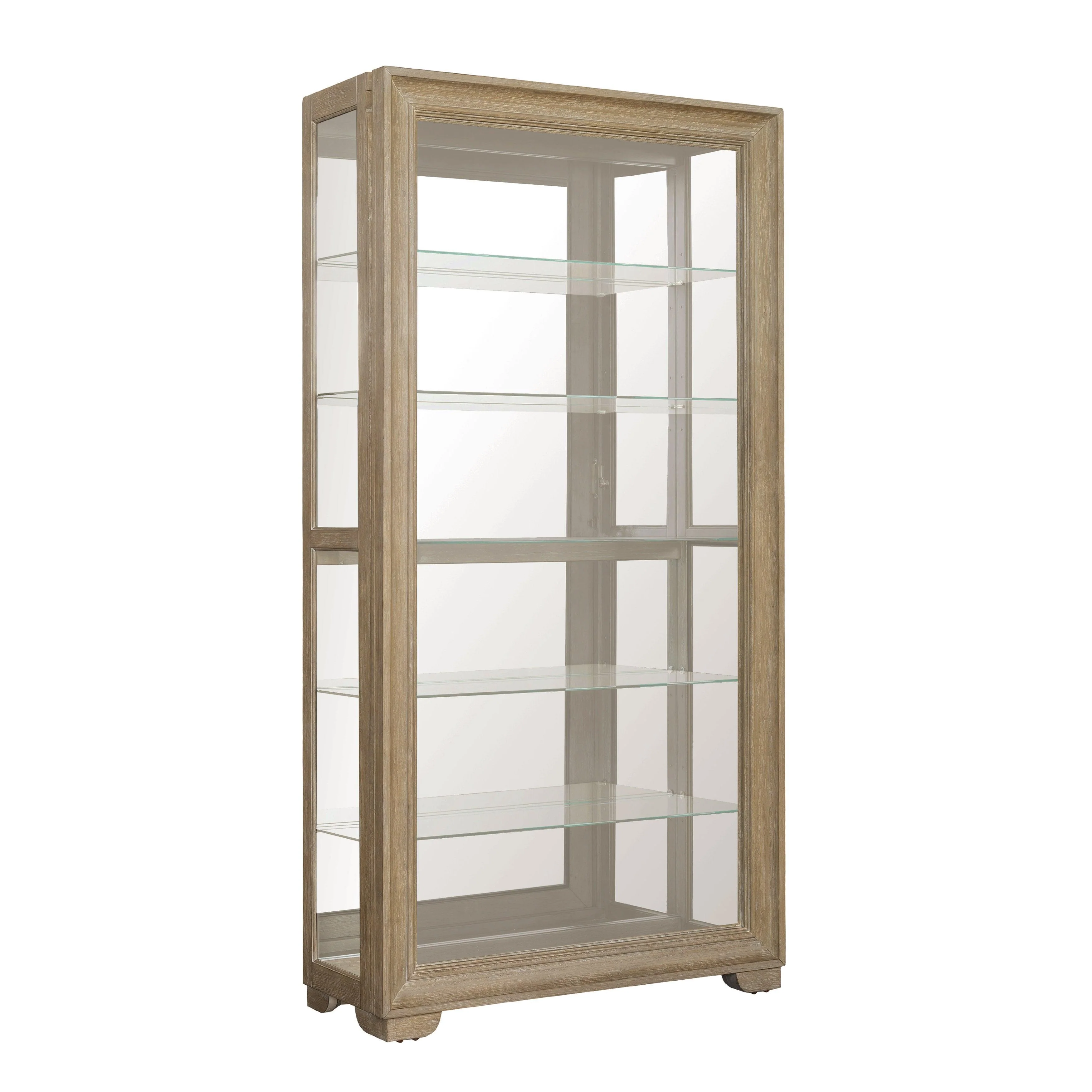Light Wood Modern 5-Shelf Sliding Door Curio with LED Light - Remutear