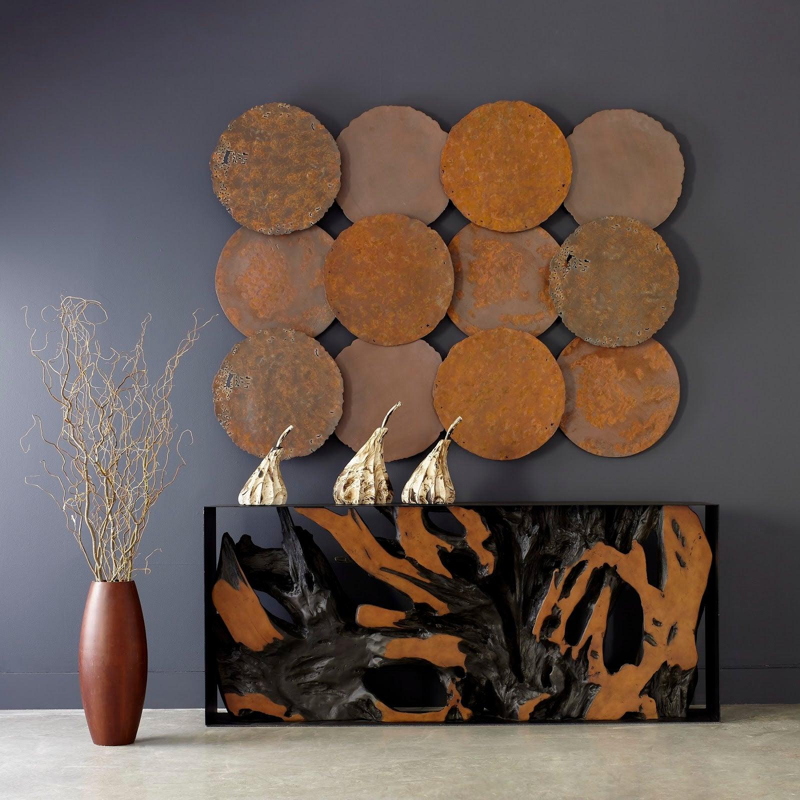 Cast Oil Drum Wall Discs, Resin, Rust Finish, Set of 4 - Remutear