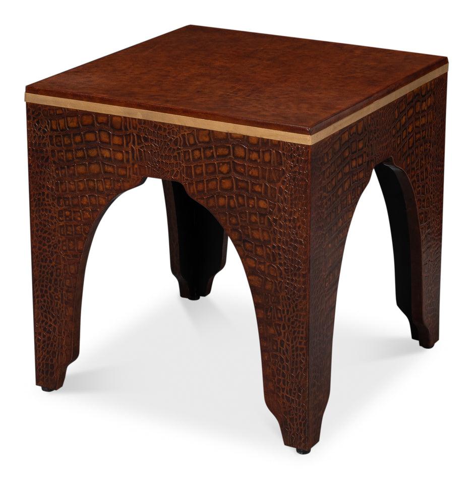 Croco Embossed Leather Stool Tan Tessoro - Remutear