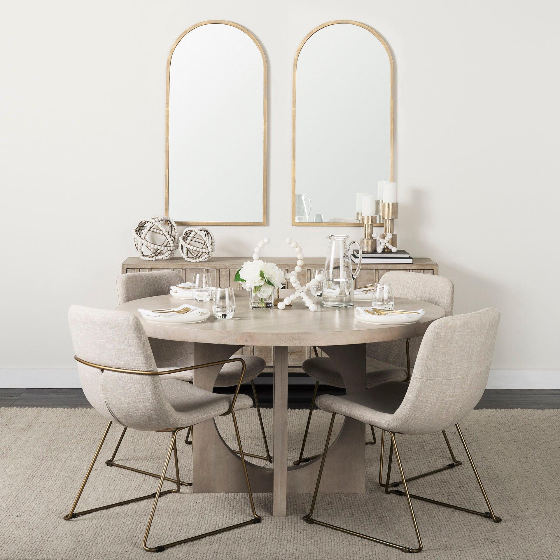 Giovanna 23.6L x 1.2W x 48.8H Gold Metal Frame Rounded Arch Vanity Mirror - Remutear