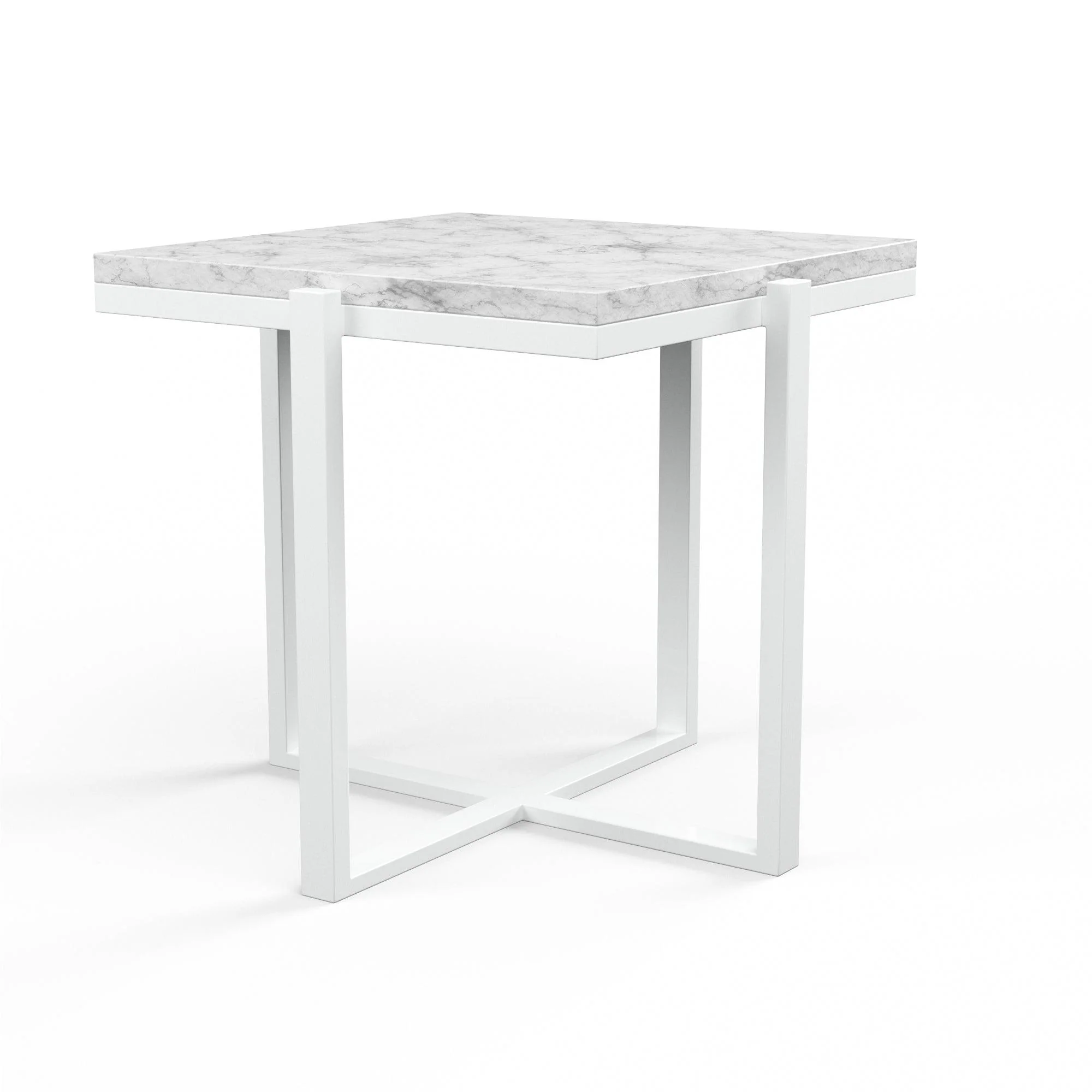 Square End Table, Frost Finish with Carrara Marble Top - Remutear
