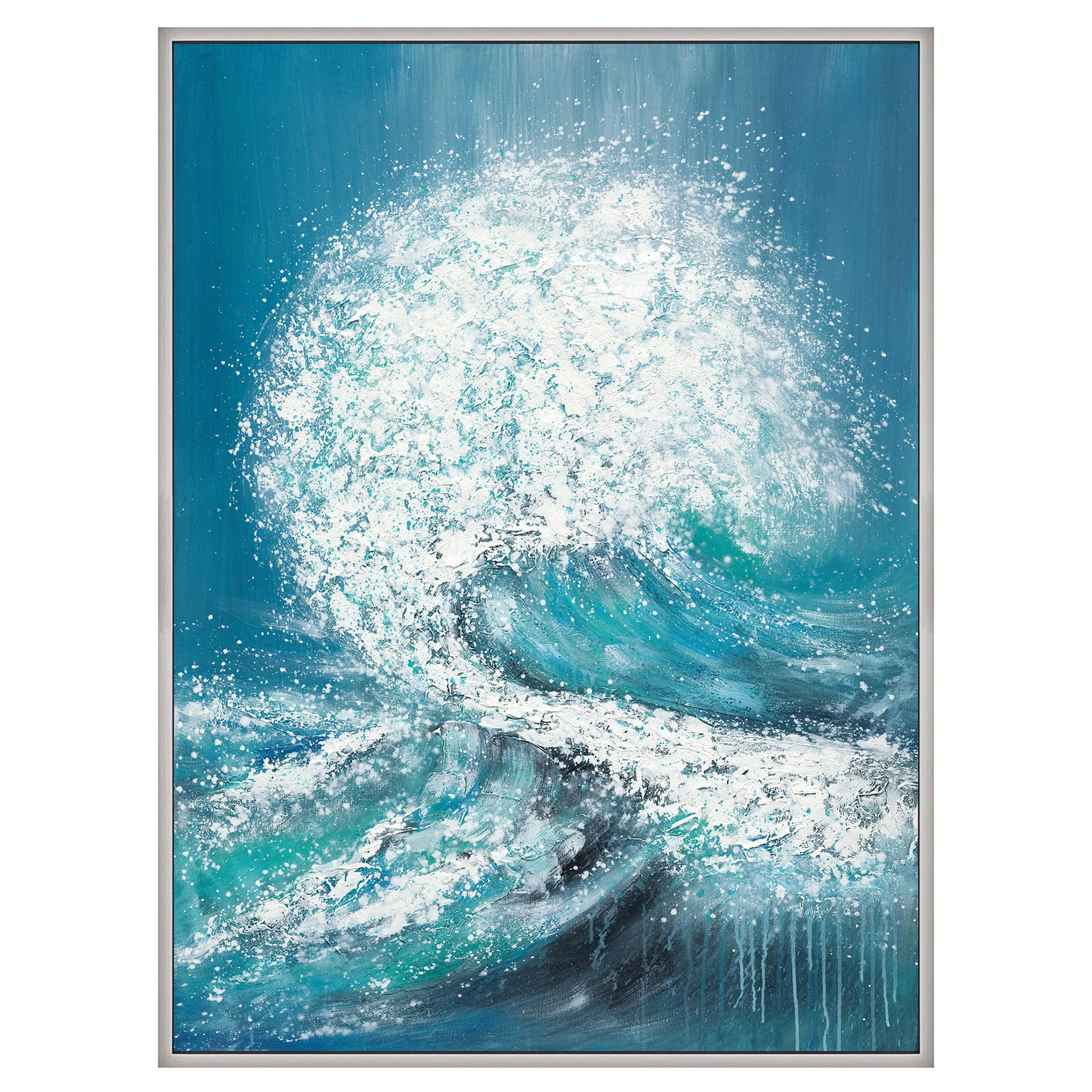36x48 Handpainted Waves Canvas, Aqua - Remutear