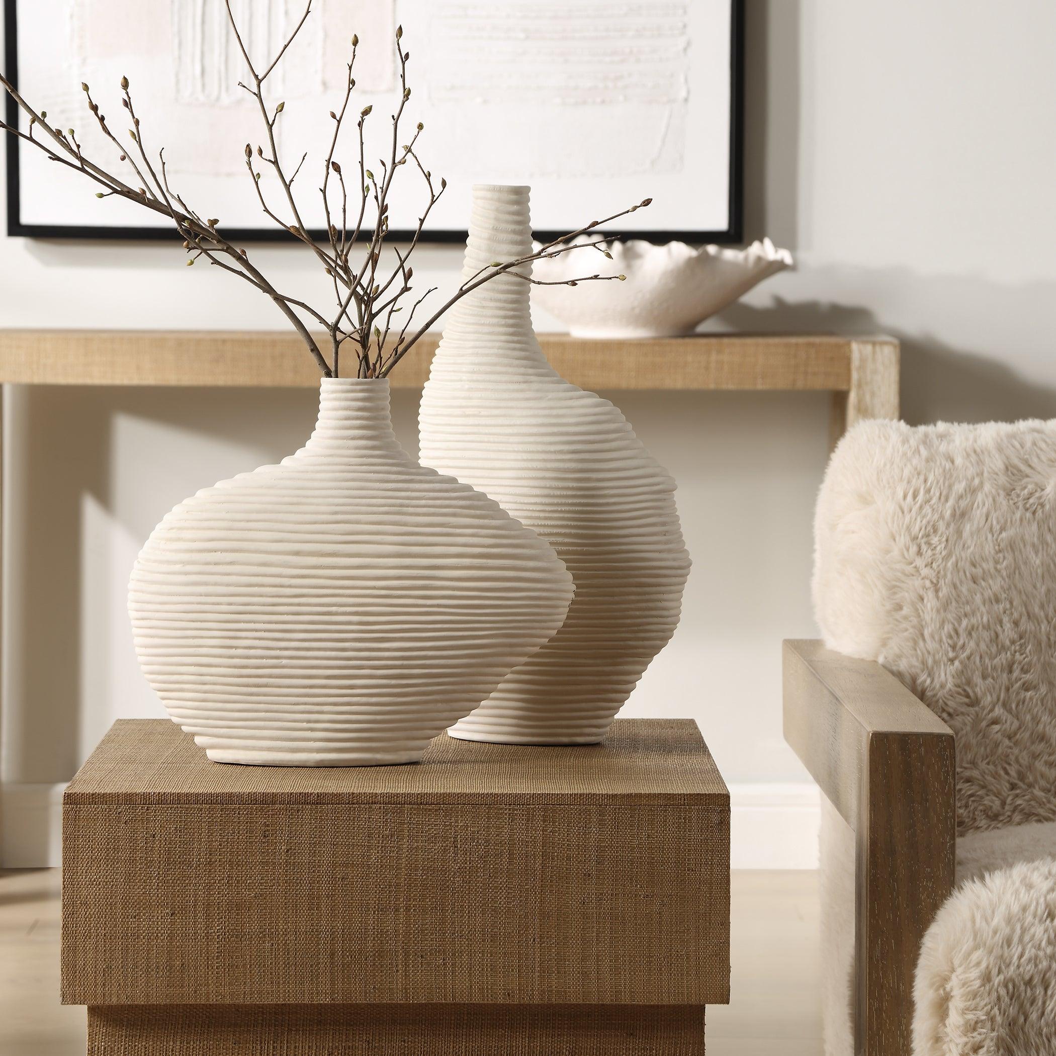Duostacked Matte White Vases, S/2 - Remutear