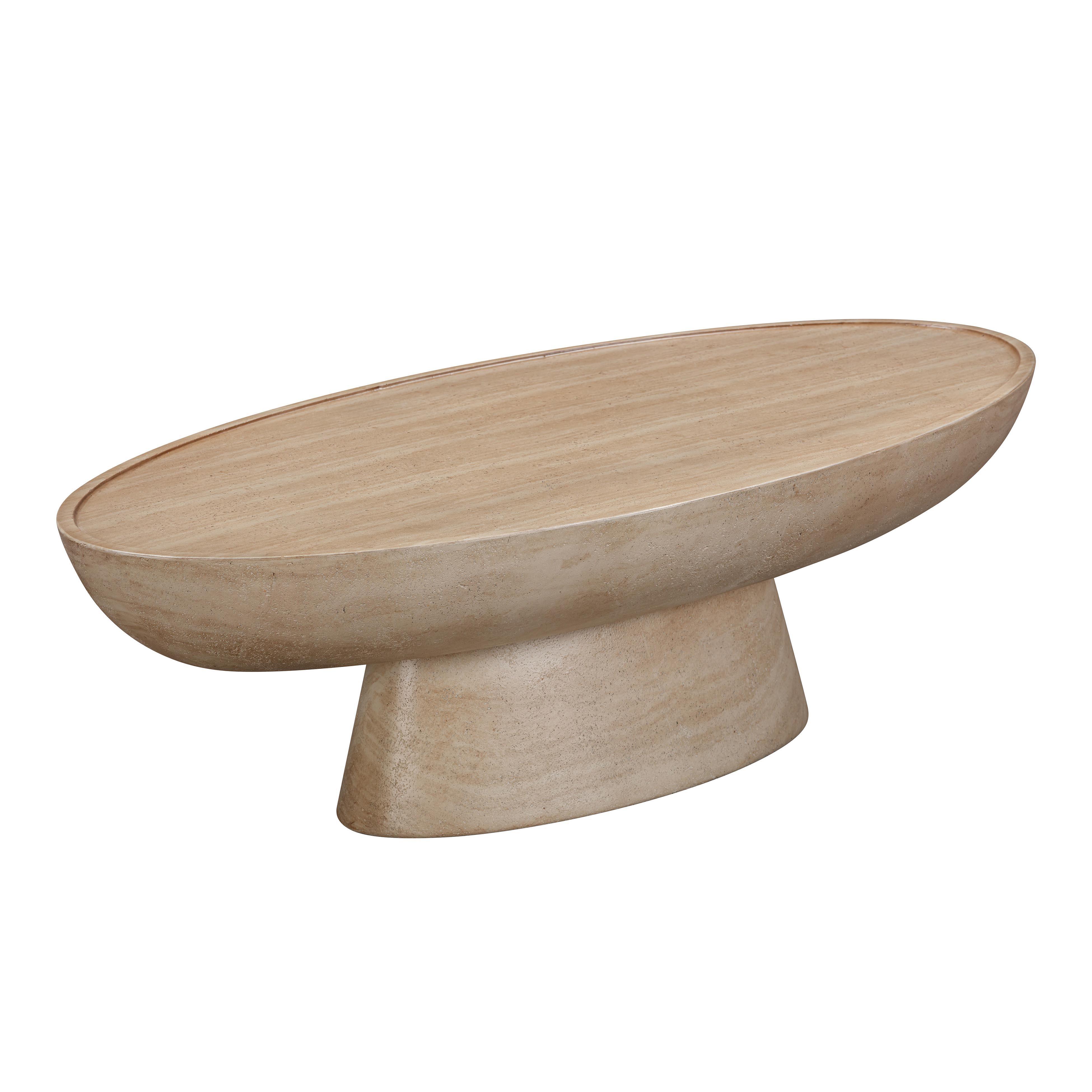 Eclipse Textured Faux Travertine Indoor / Outdoor Coffee Table - Remutear
