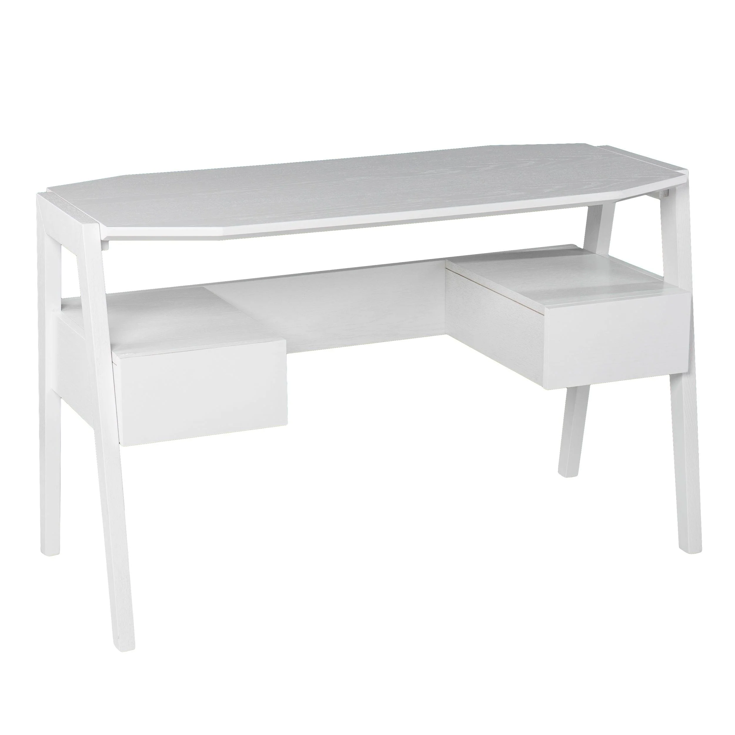 Clyden Midcentury Modern Writing Desk w/ Storage - White - Remutear