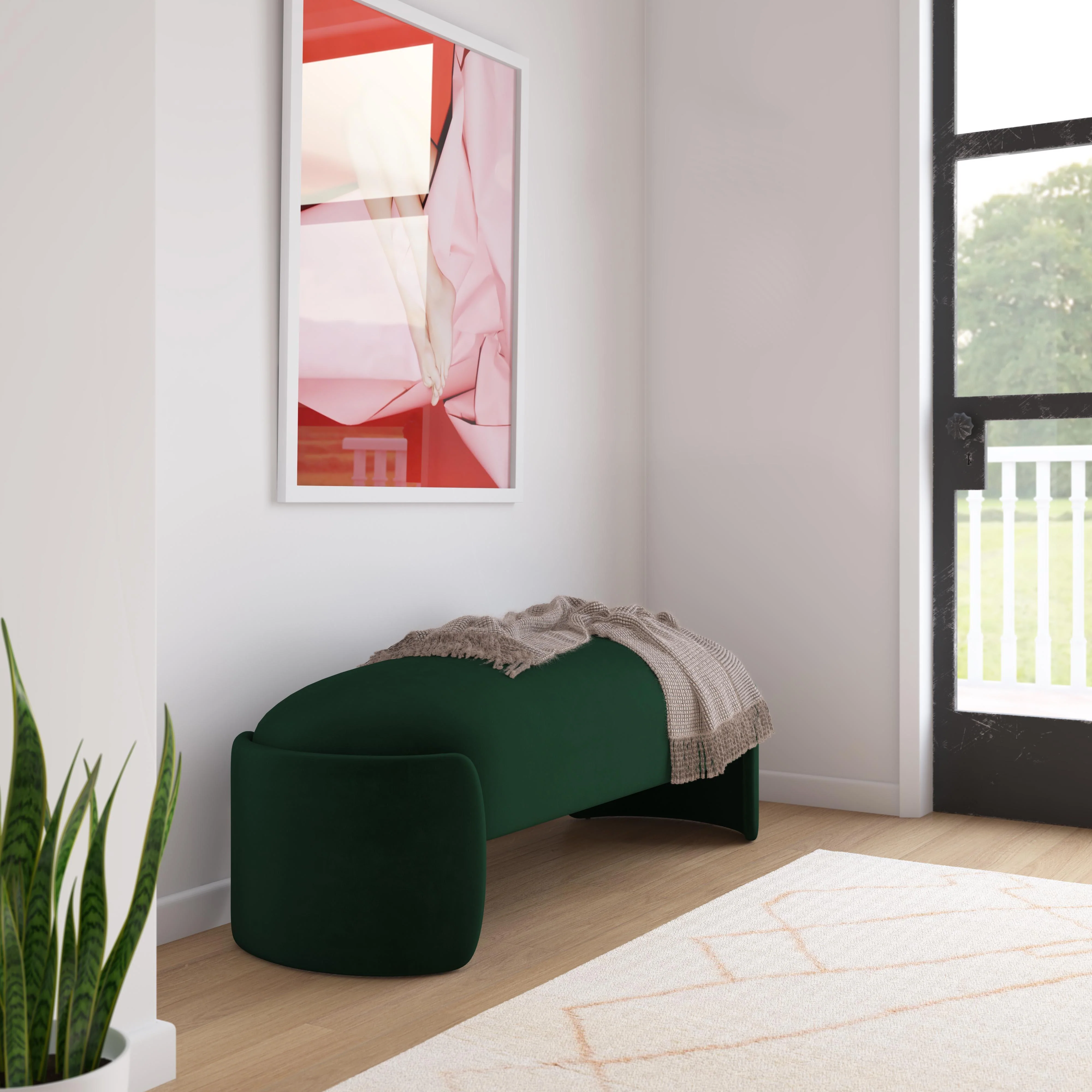 Toledo Forest Green Velvet Bench - Remutear