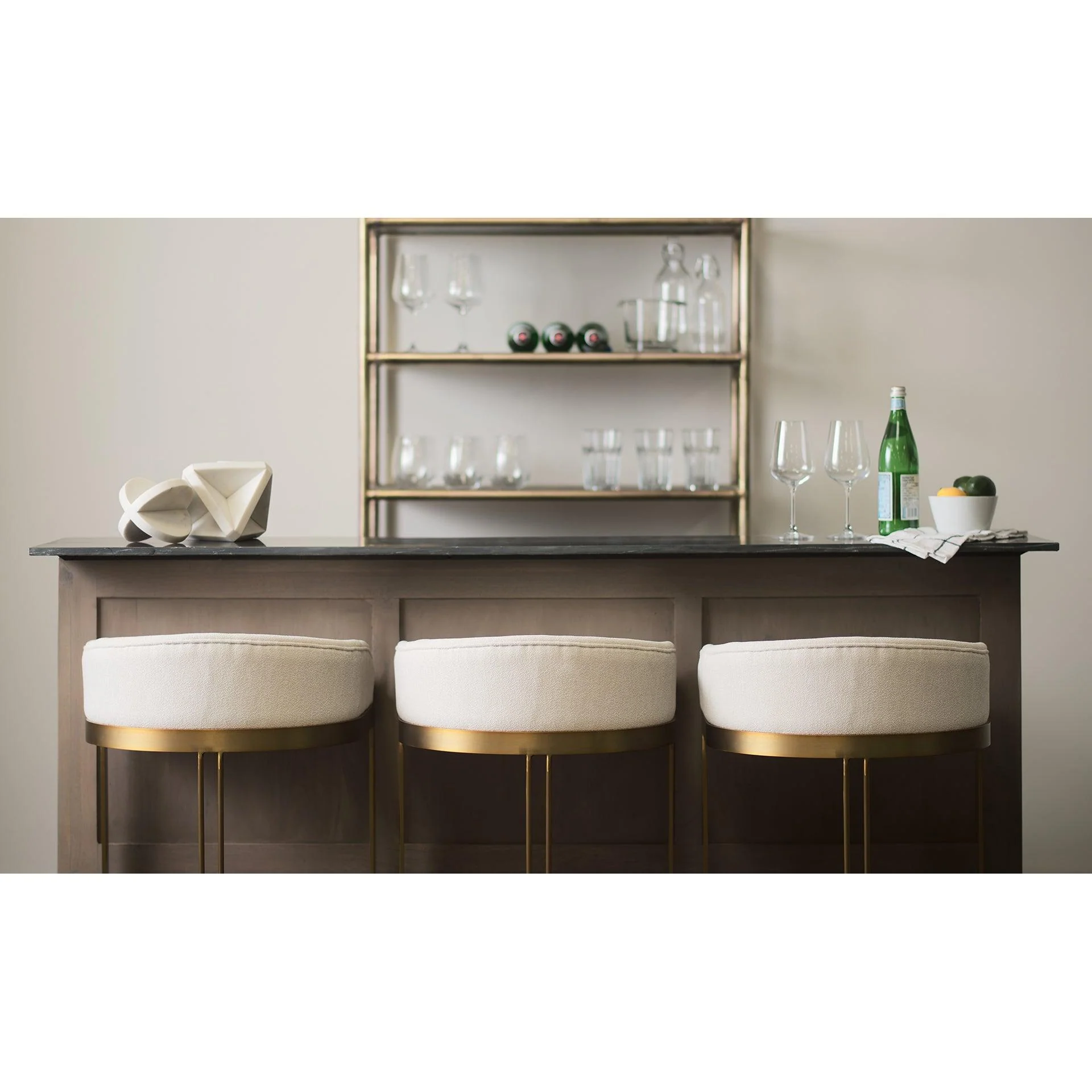 Hollyfield II Cream Fabric Seat W/ Gold Metal Base Bar Stool - Remutear