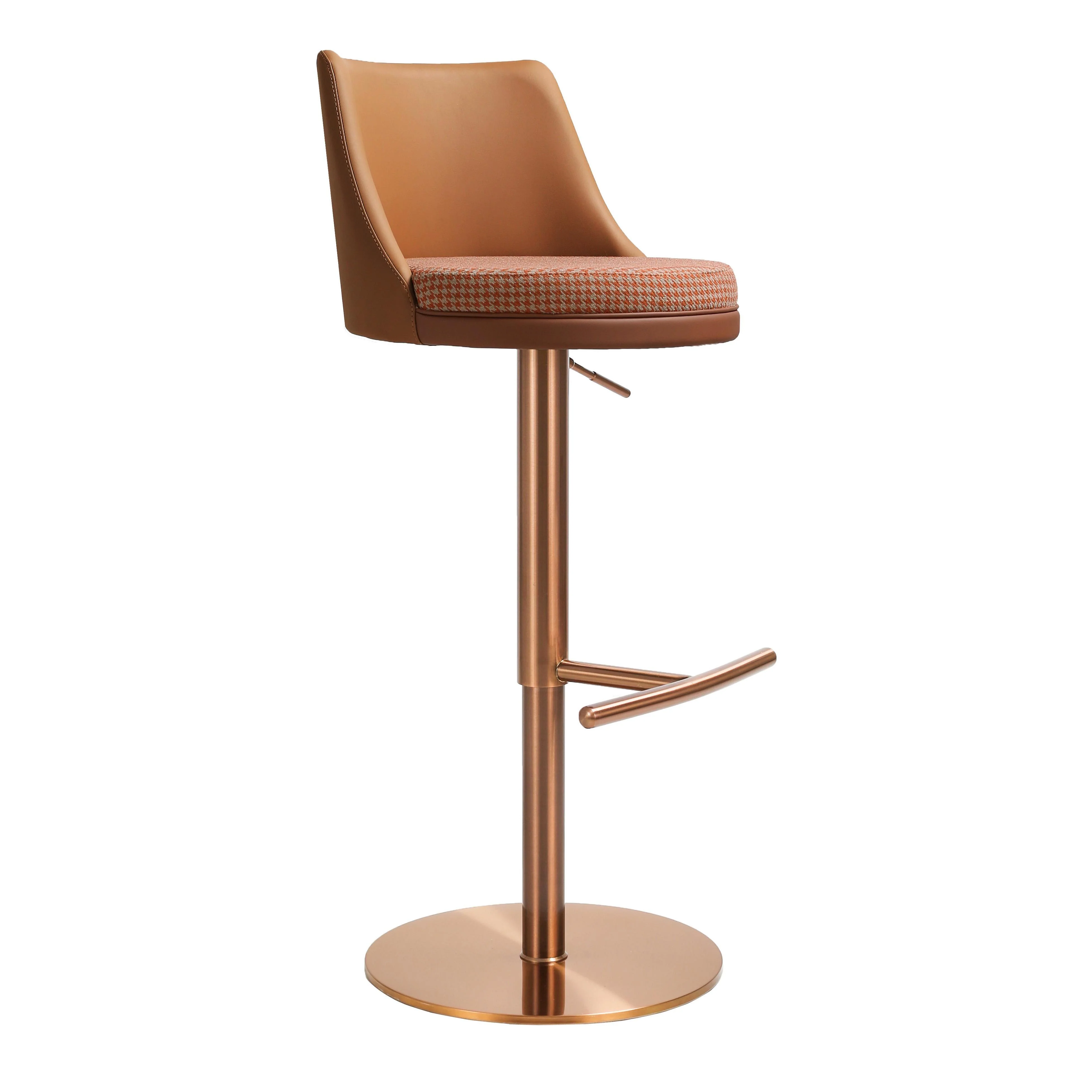 Reagan Cafe Au Lait Houndstooth Adjustable Swivel Stool - Remutear