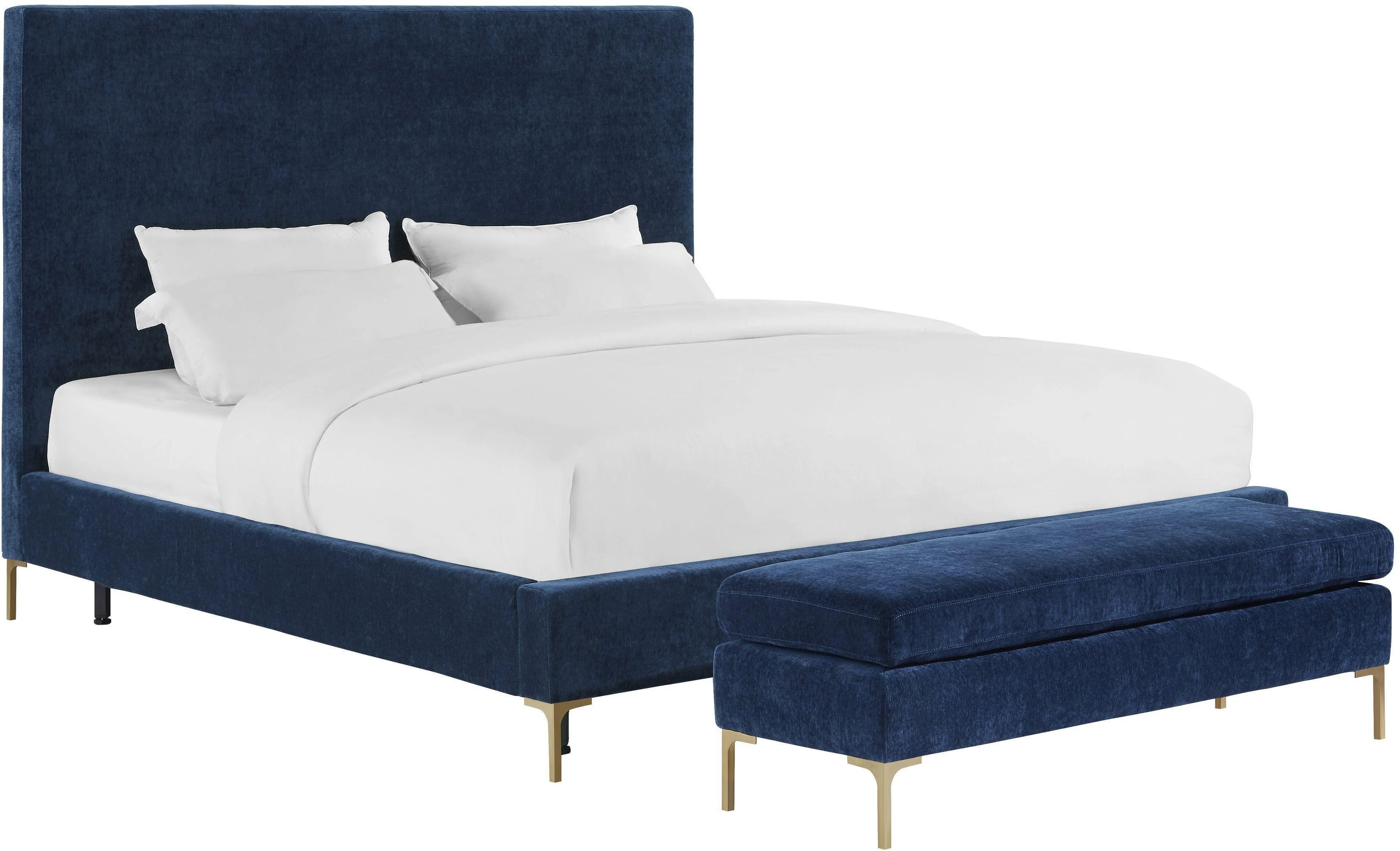 Delilah Navy Textured Velvet Bench - Remutear