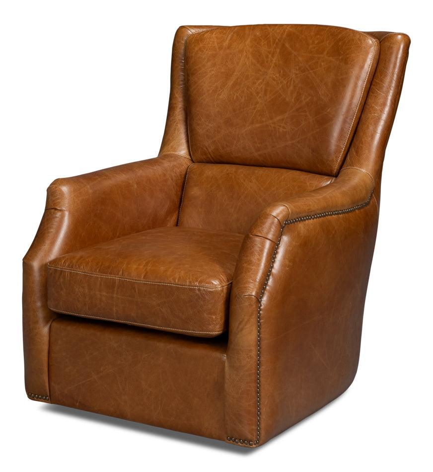 Baker Leather Swivel Chair - Cuba Brown - Remutear