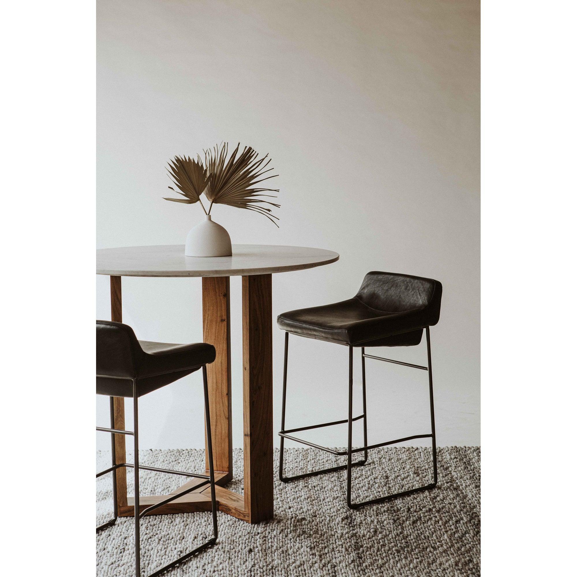 Starlet Counter Stool Onyx Black Leather  - Set Of Two - Remutear