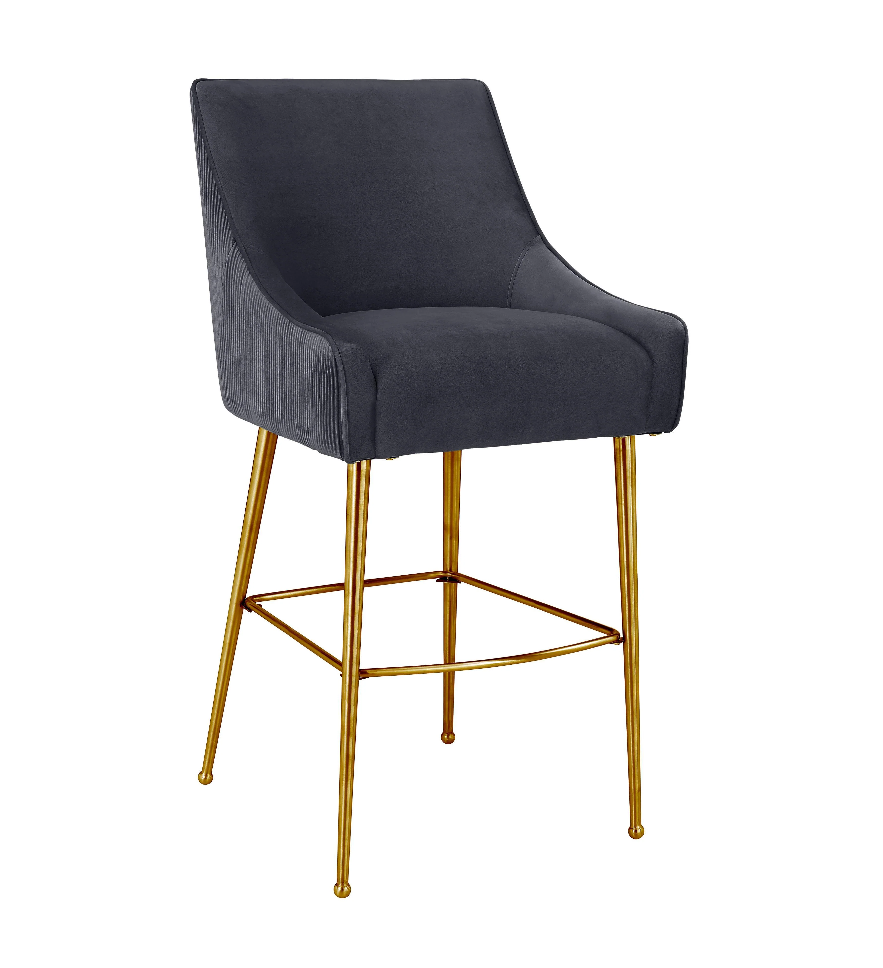 Beatrix Pleated Dark Grey Velvet Counter Stool - Remutear